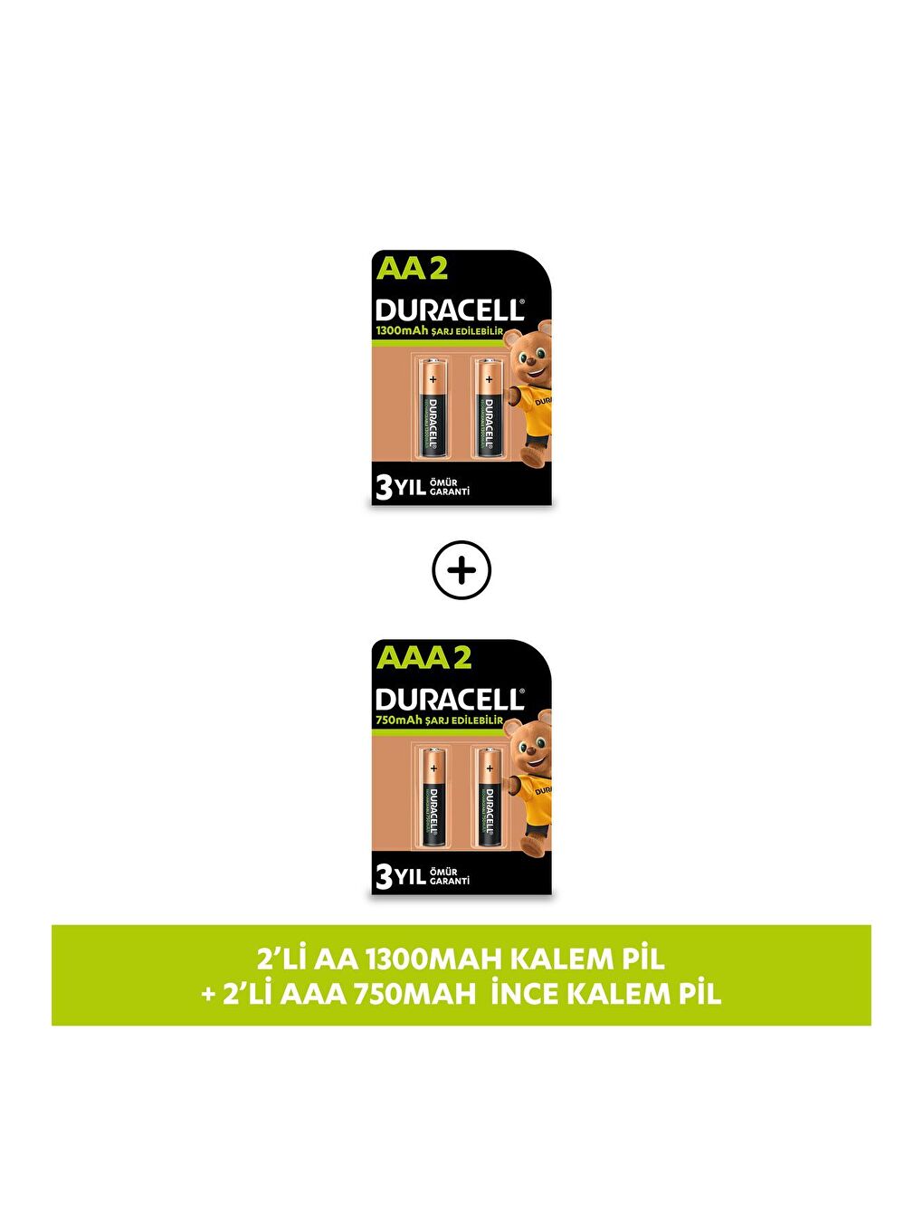 Şarj Edilebilir AA 1300 mAh  2 li   Şarj Edilebilir AAA 750 mAh Pil  2 li Paket
