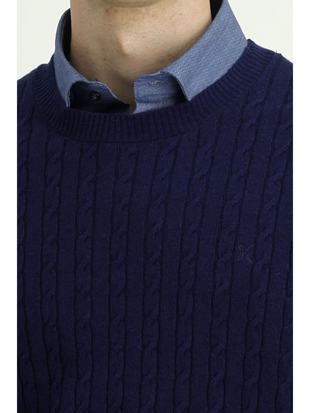 Lacivert Bisiklet Yaka Regular Fit Desenli Yünlü Triko Kazak-5