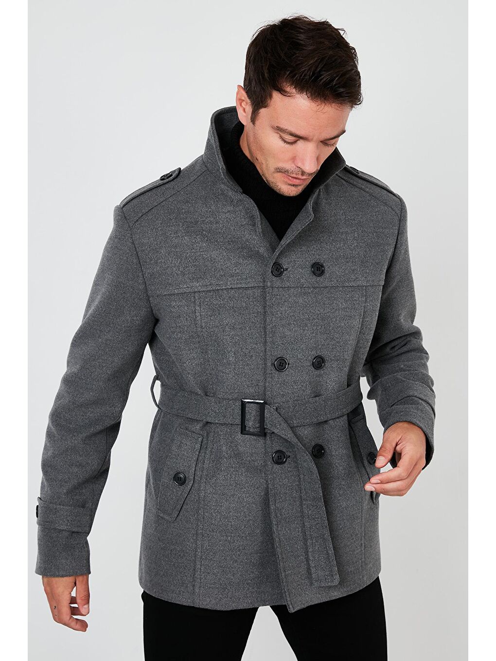 Gri Slim Fit Cepli Pamuklu Kaşe Erkek Kaban 5841015-6