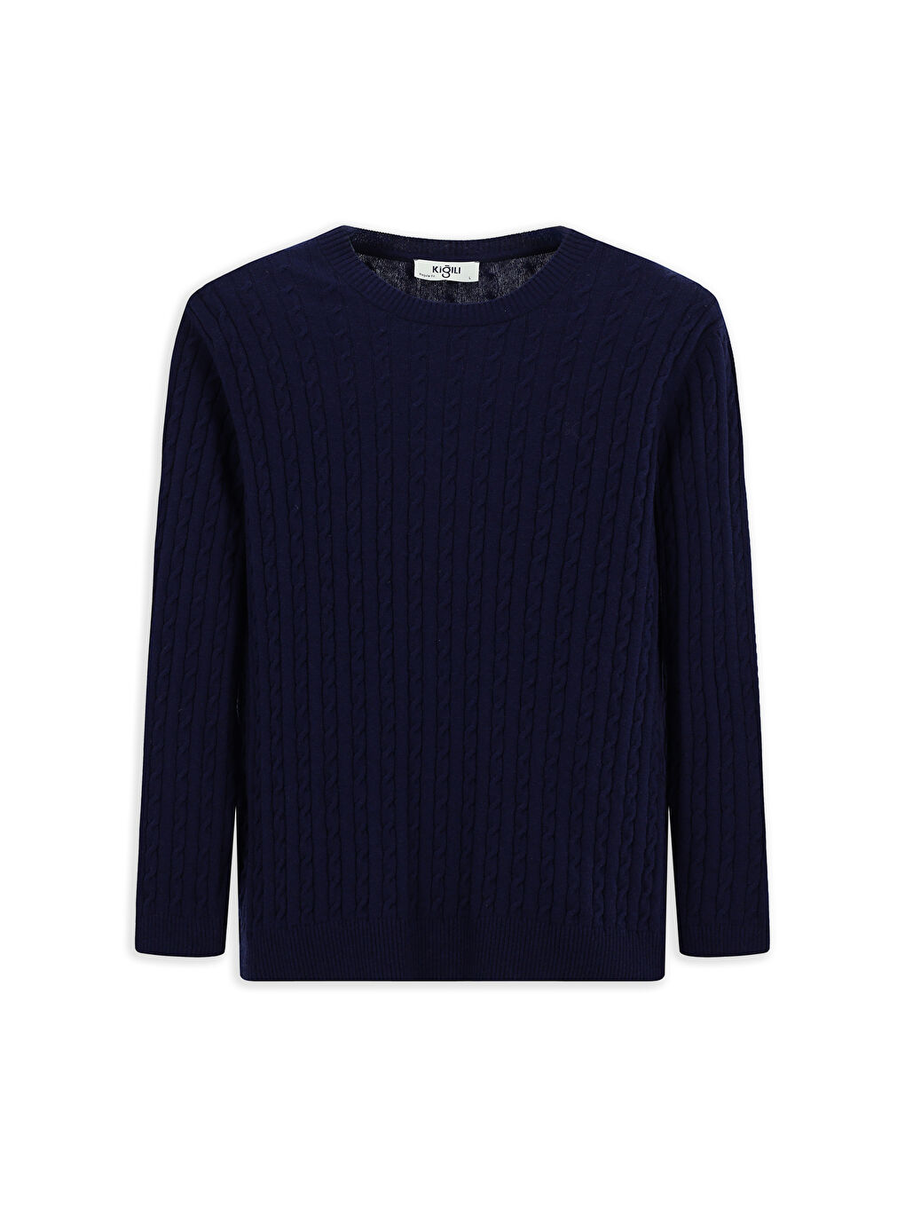 Lacivert Bisiklet Yaka Regular Fit Desenli Yünlü Triko Kazak-6