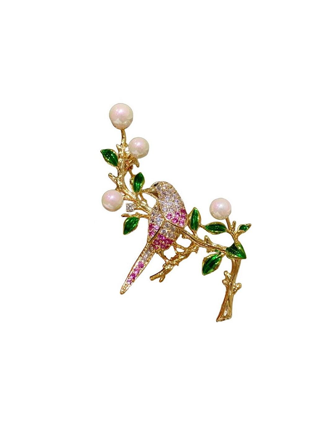 Sarı İnci Dalında Kuş Broş Yaka İğnesi-3