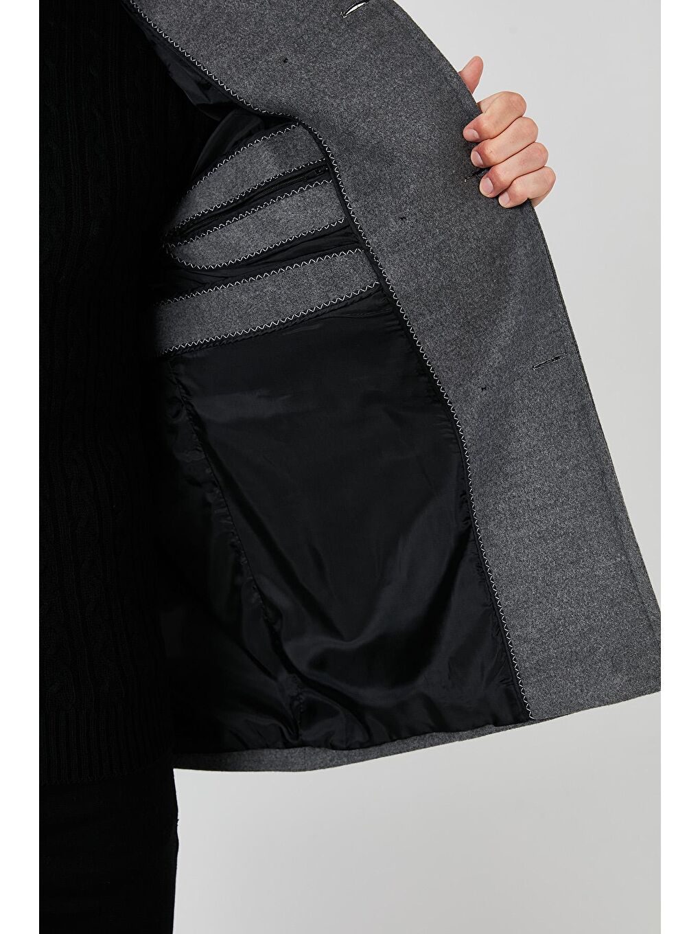 Gri Slim Fit Cepli Pamuklu Kaşe Erkek Kaban 5841015-7