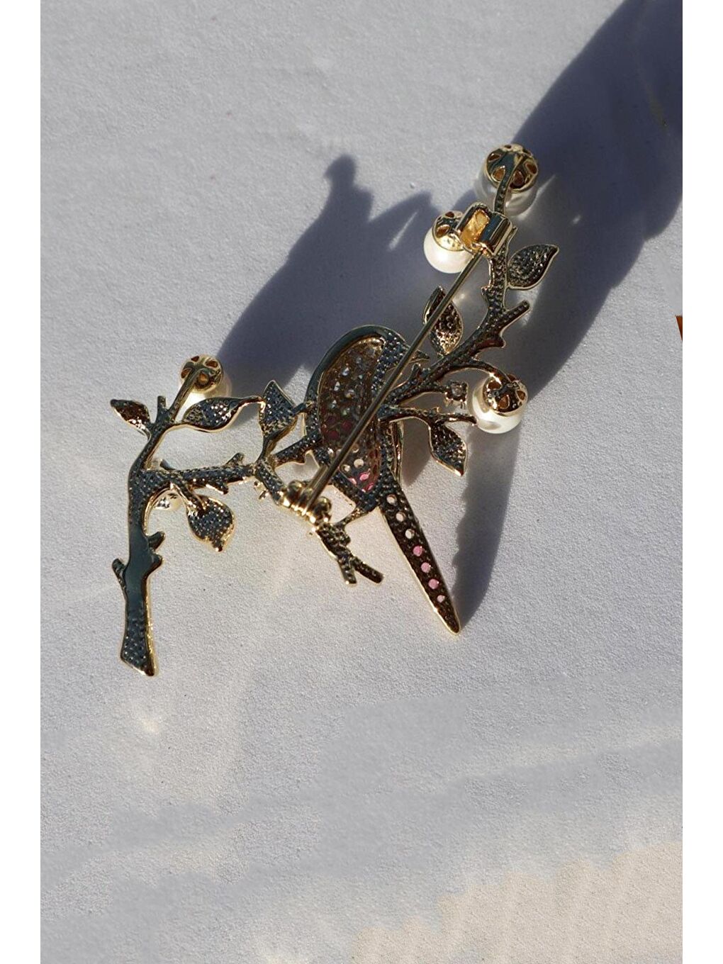Sarı İnci Dalında Kuş Broş Yaka İğnesi-4