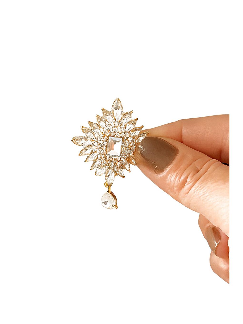 Sarı Vintage Beyaz Kristal Broş Yaka İğnesi