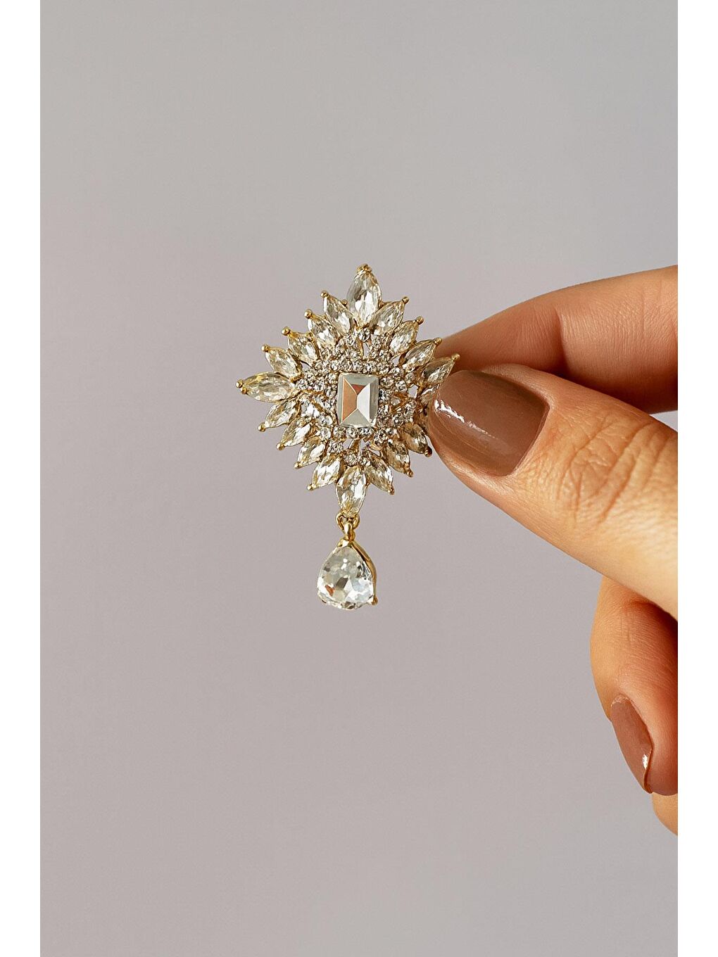 Sarı Vintage Beyaz Kristal Broş Yaka İğnesi-1