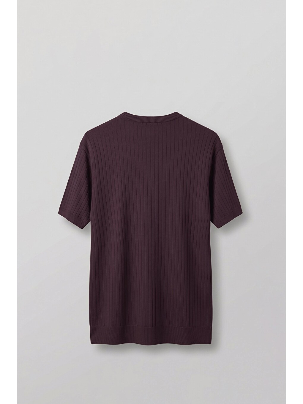 Erkek Regular Fit Fitilli Triko Bisiklet Yaka T-shirt Bordo-1