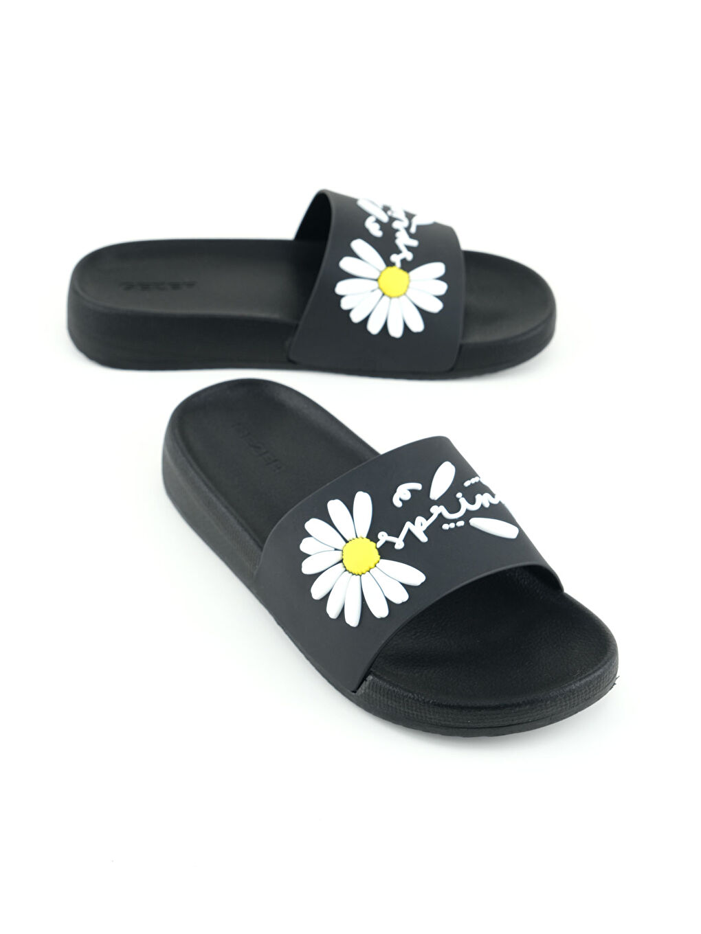 Siyah Kadın Yazlık Papatya Tasarım PU Rahat Taban Ev Banyo Havuz Plaj Terlik