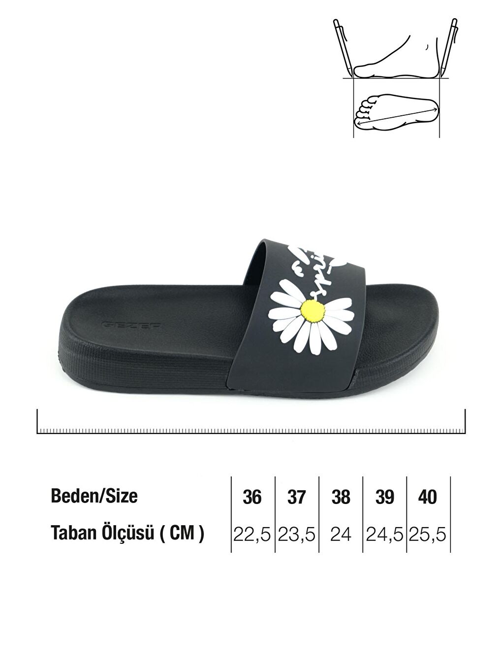 Siyah Kadın Yazlık Papatya Tasarım PU Rahat Taban Ev Banyo Havuz Plaj Terlik-1