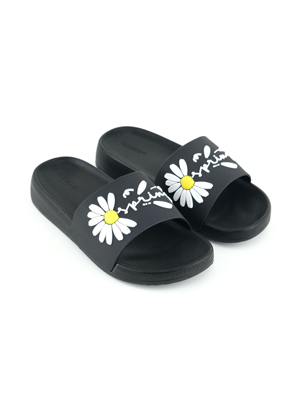 Siyah Kadın Yazlık Papatya Tasarım PU Rahat Taban Ev Banyo Havuz Plaj Terlik-2