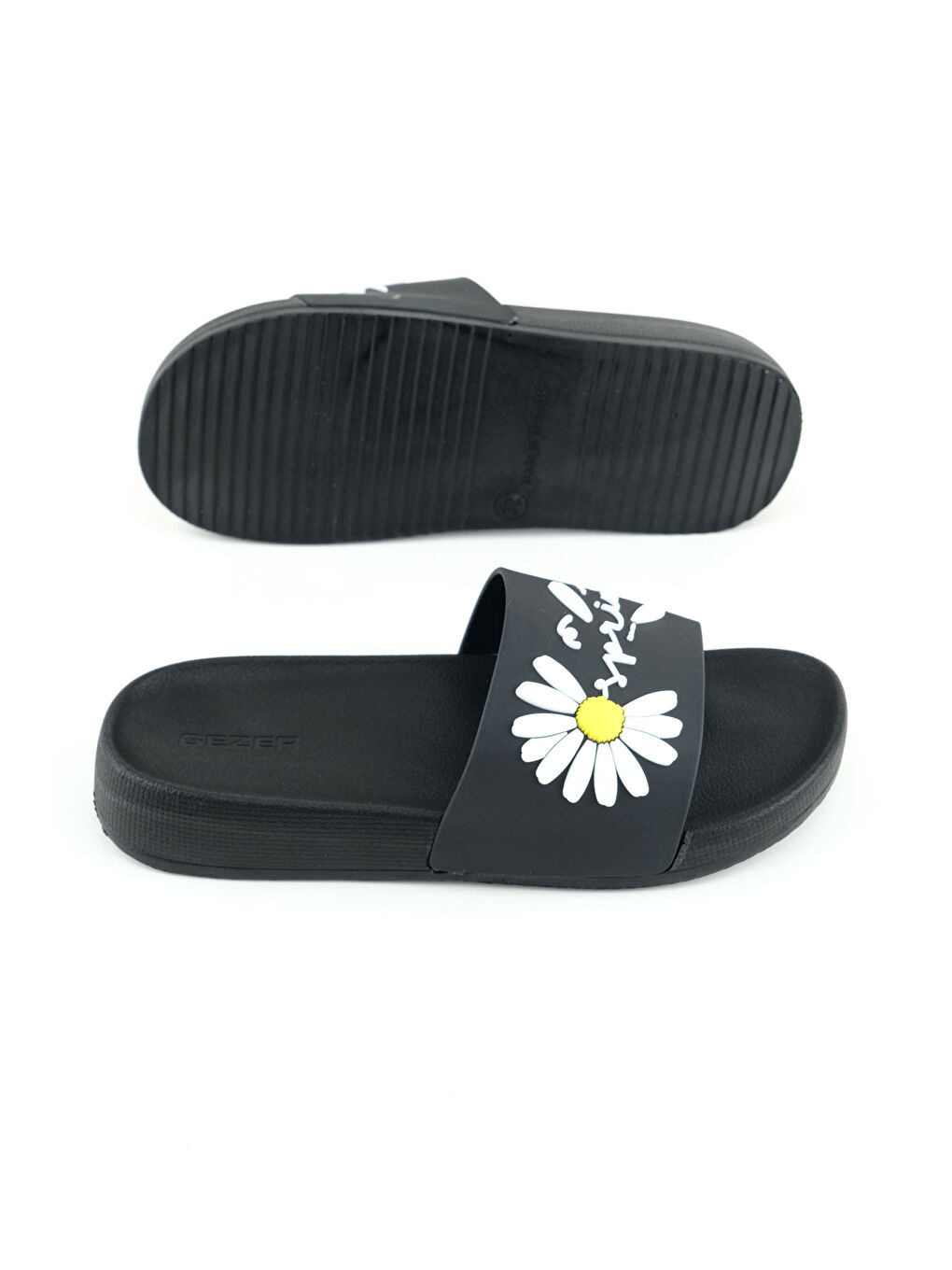 Siyah Kadın Yazlık Papatya Tasarım PU Rahat Taban Ev Banyo Havuz Plaj Terlik-4