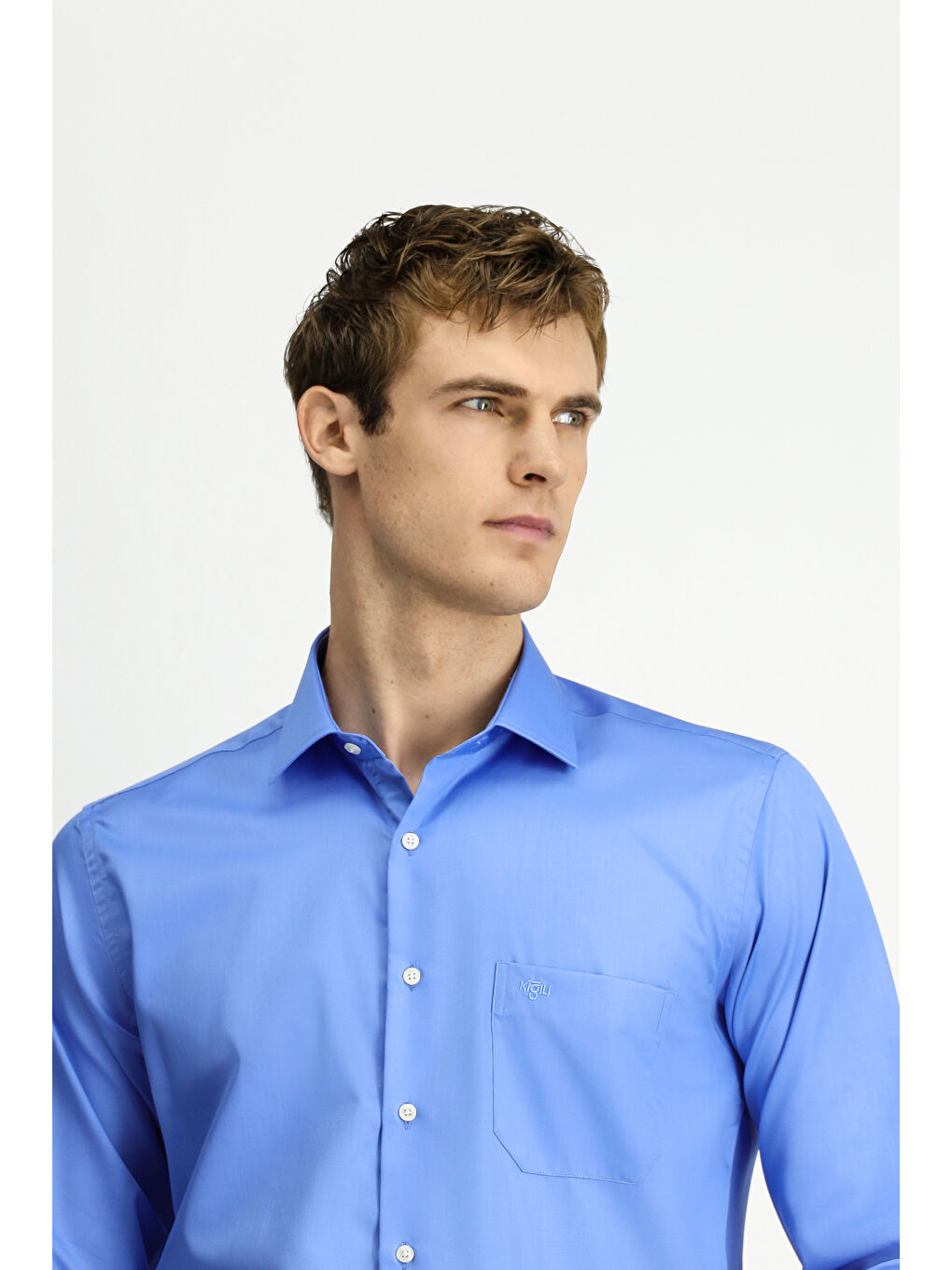 Mavi Uzun Kol Non Iron Saten Klasik Cepli Pamuklu Gömlek-3