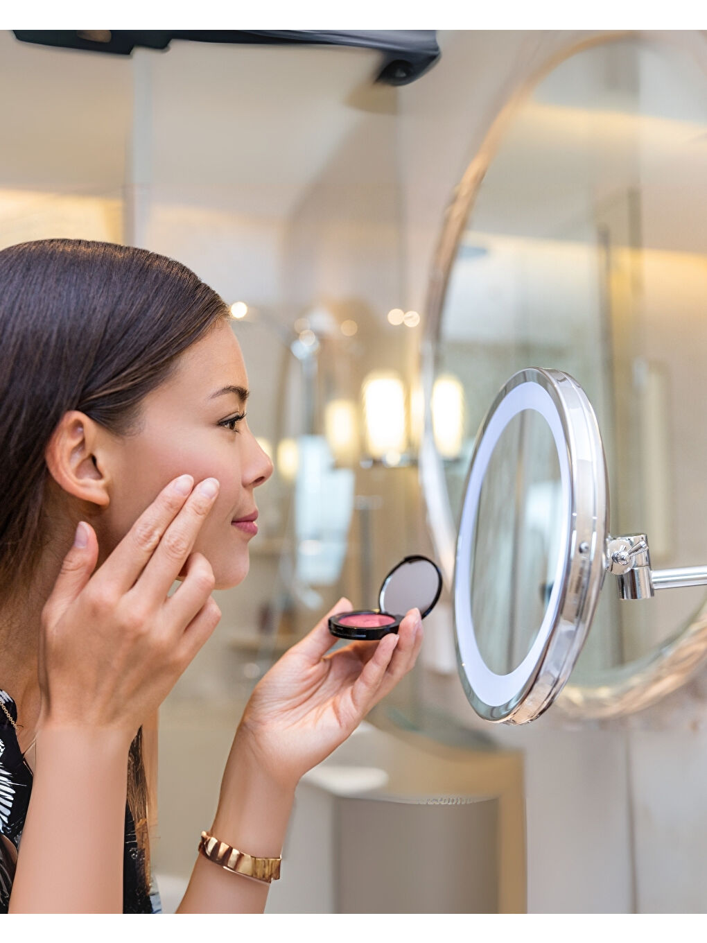 Duvara Monte Led Işıklı Krom Makyaj Aynası | Zoom Özellikli Premium Kozmetik Ayna | Otel Buklet Seri-1