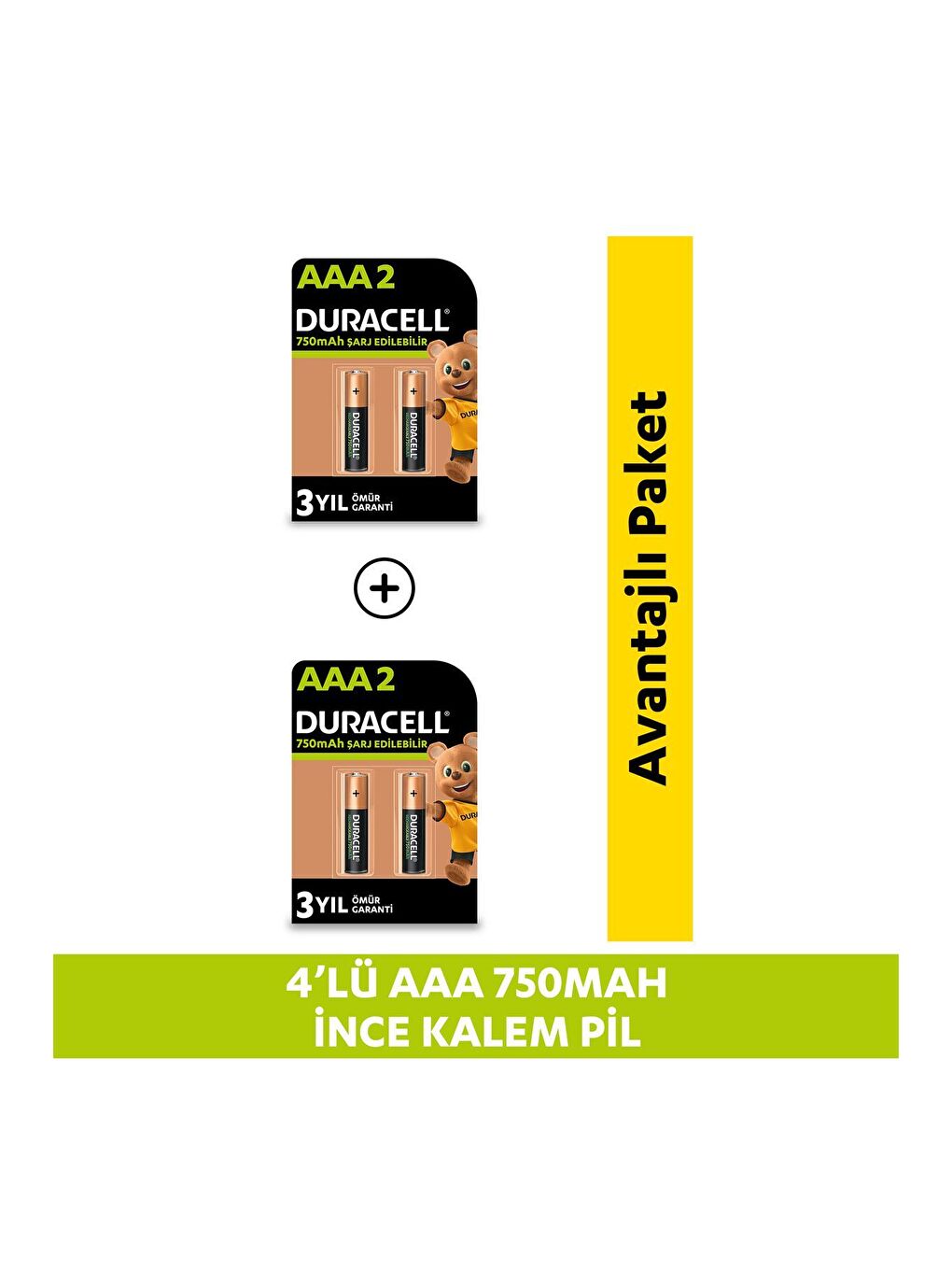 Şarj Edilebilir AAA 750 mAh İnce Kalem Pil  4 lü Paket