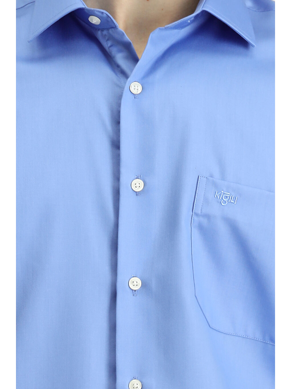 Mavi Uzun Kol Non Iron Saten Klasik Cepli Pamuklu Gömlek-5