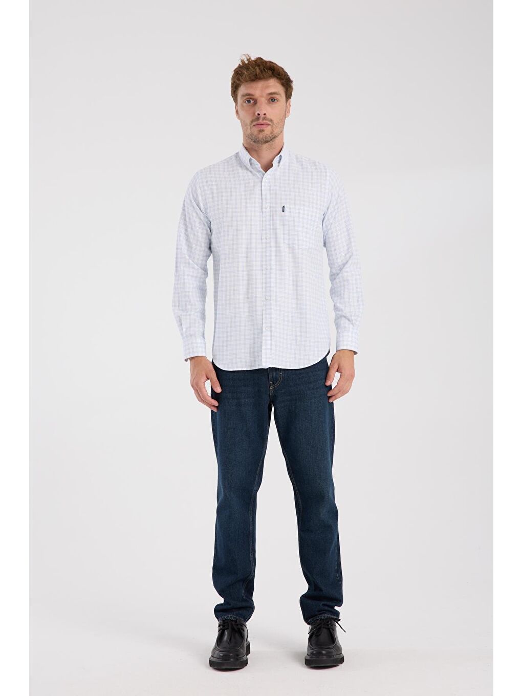 Aclub Ac10082 Oxford Pamuk Karışımlı Regular Fit Lacivert Düğmeli Yaka Erkek Kareli Gömlek