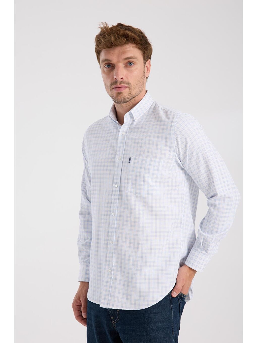 Aclub Ac10082 Oxford Pamuk Karışımlı Regular Fit Lacivert Düğmeli Yaka Erkek Kareli Gömlek-2