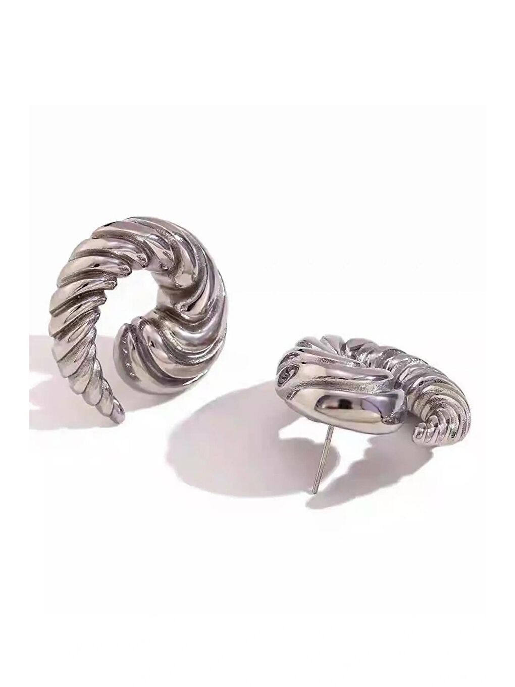 Gri Gümüş Renk Çelik Küpe-1