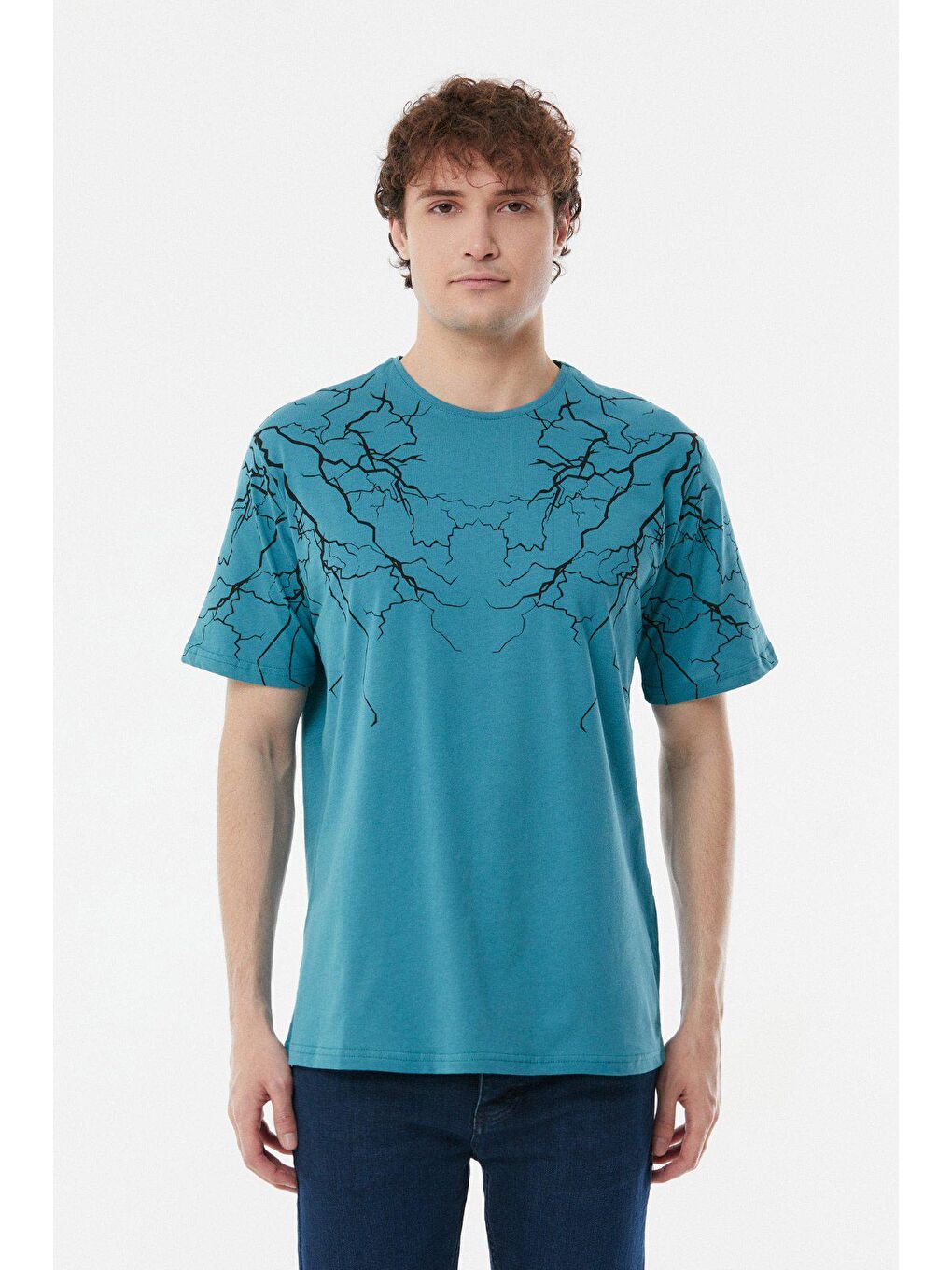 Petrol Baskılı Bisiklet Yaka Tişört-4