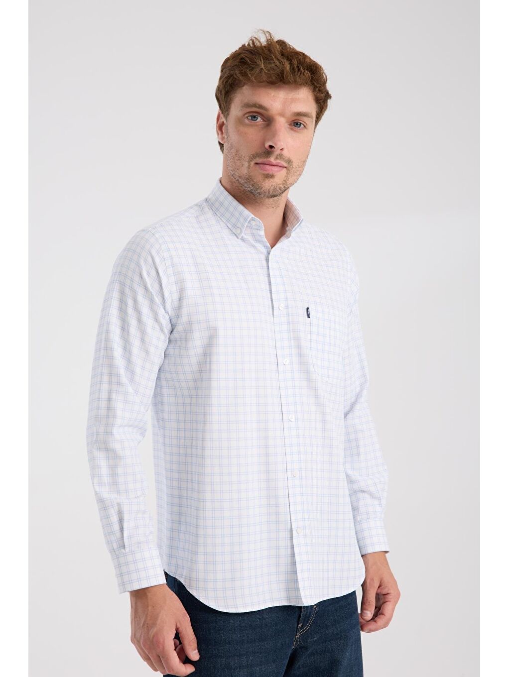 Aclub Ac10082 Oxford Pamuk Karışımlı Regular Fit Lacivert Düğmeli Yaka Erkek Kareli Gömlek-4