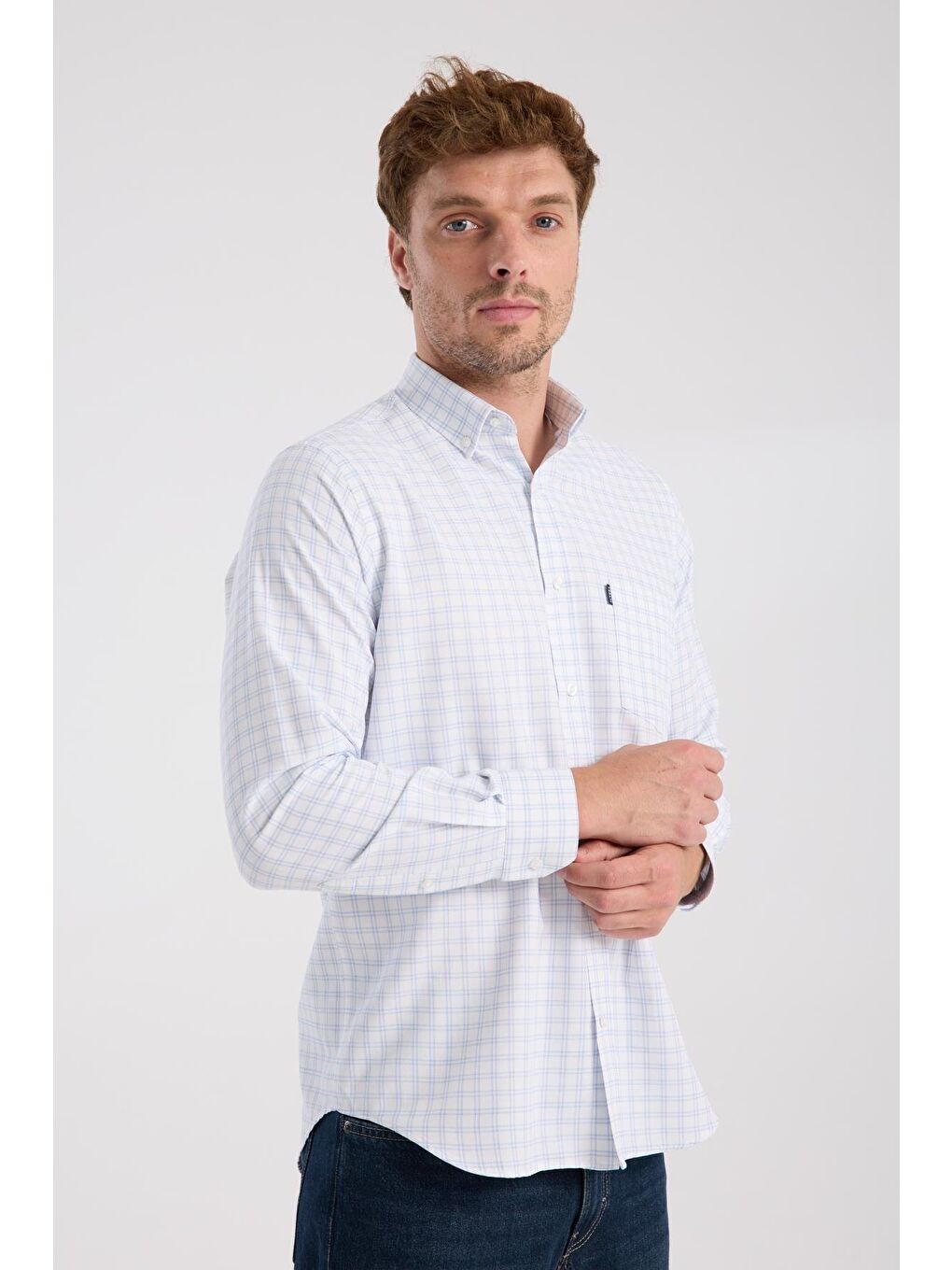 Aclub Ac10082 Oxford Pamuk Karışımlı Regular Fit Lacivert Düğmeli Yaka Erkek Kareli Gömlek-5