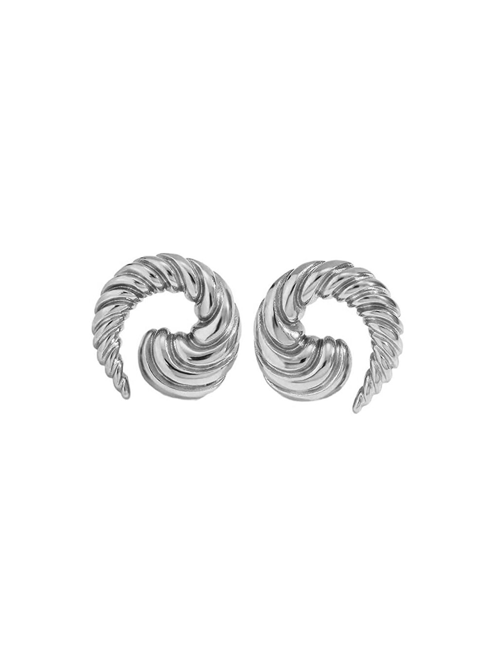 Gri Gümüş Renk Çelik Küpe-2