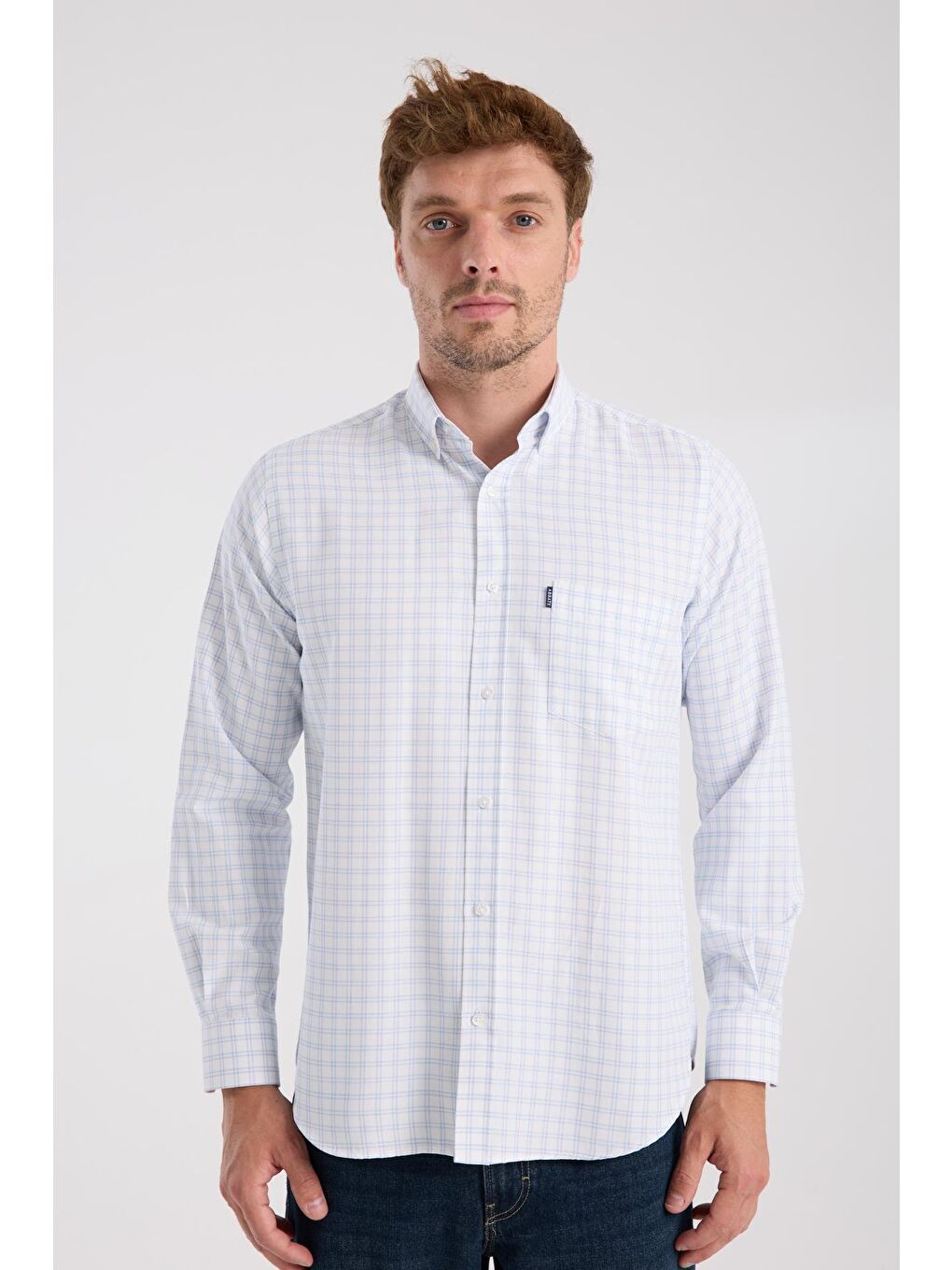 Aclub Ac10082 Oxford Pamuk Karışımlı Regular Fit Lacivert Düğmeli Yaka Erkek Kareli Gömlek-6