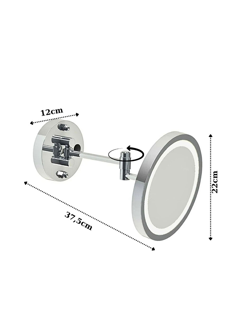 Duvara Monte Led Işıklı Krom Makyaj Aynası | Zoom Özellikli Premium Kozmetik Ayna | Otel Buklet Seri-2