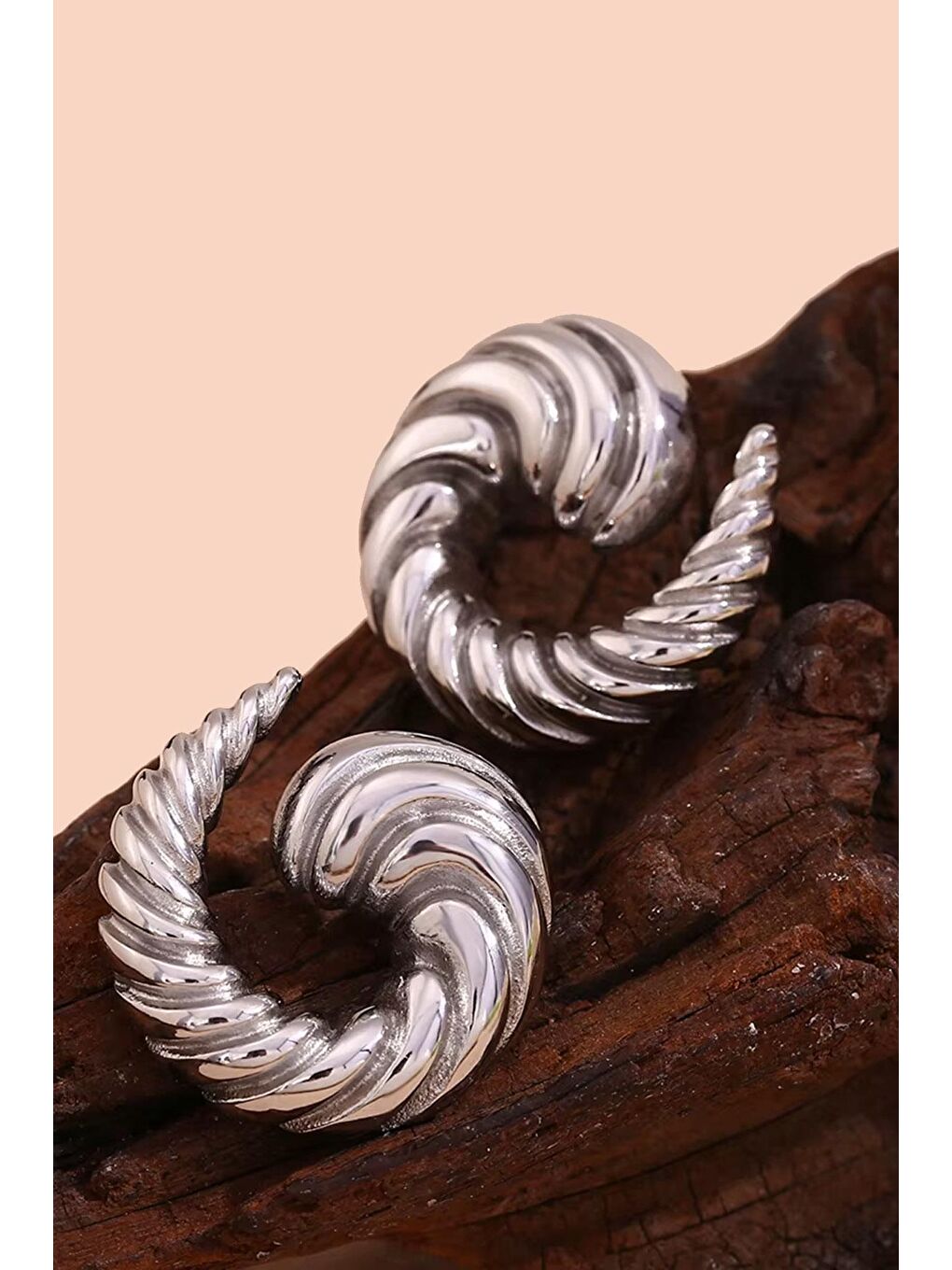 Gri Gümüş Renk Çelik Küpe-3