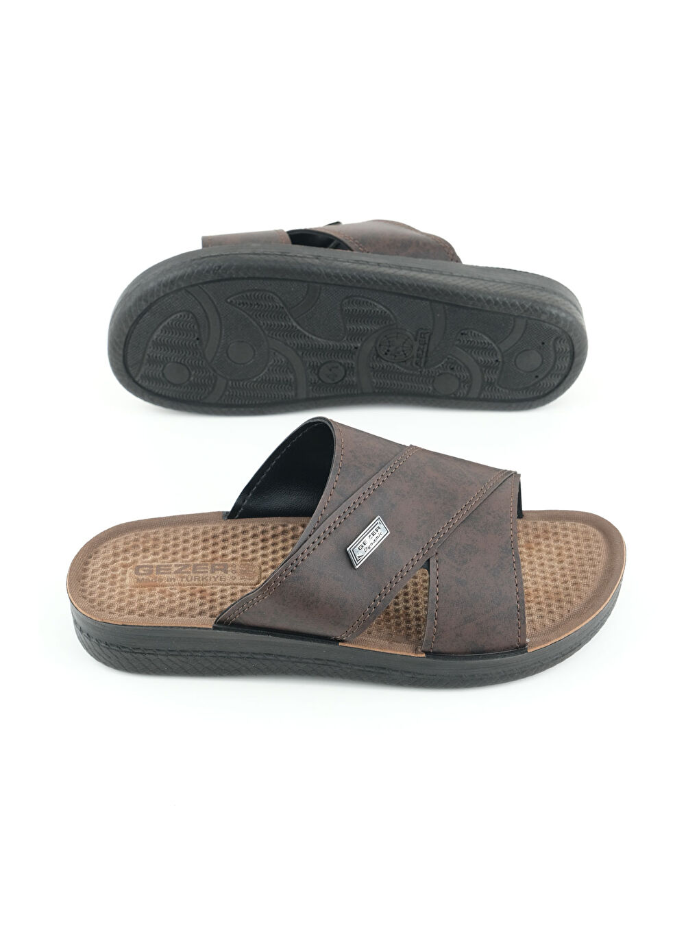 Kahverengi Yazlık Erkek Suni Deri Rahat Taban Günlük Terlik-4