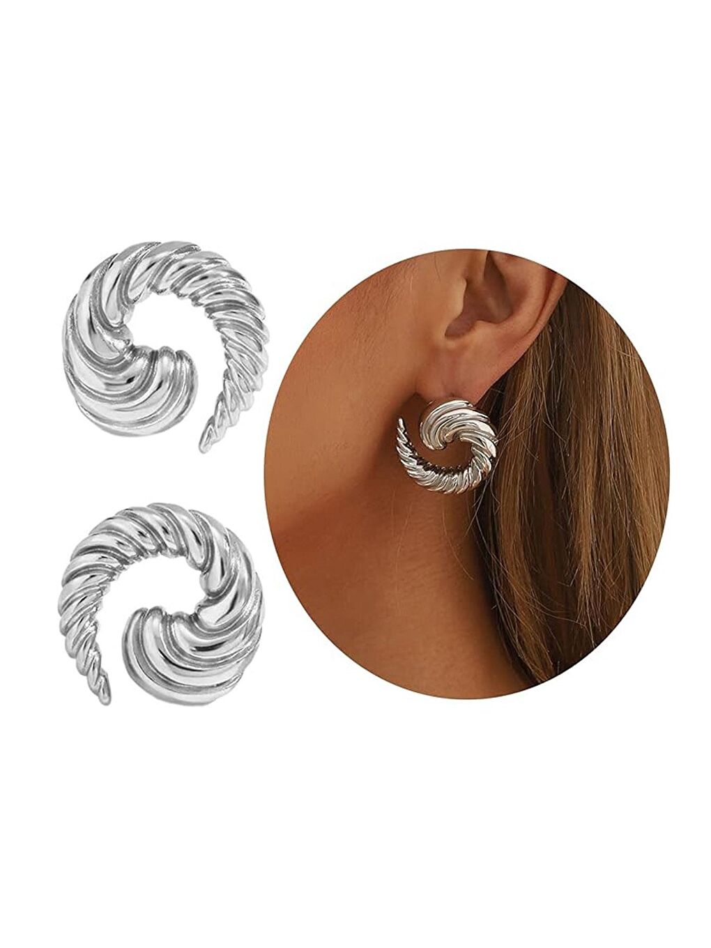 Gri Gümüş Renk Çelik Küpe-5