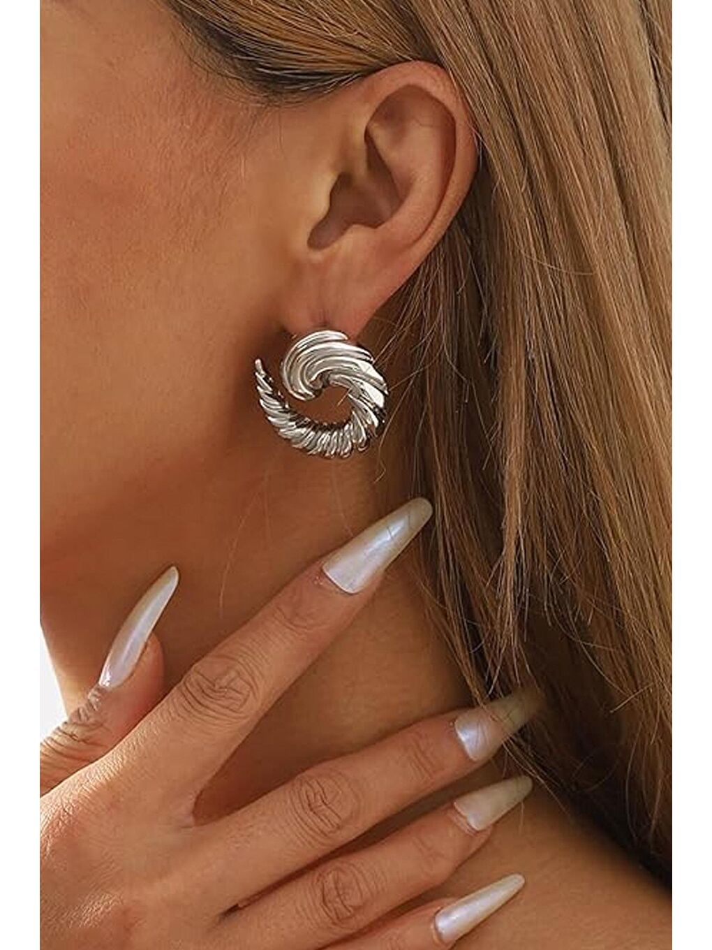 Gri Gümüş Renk Çelik Küpe-7