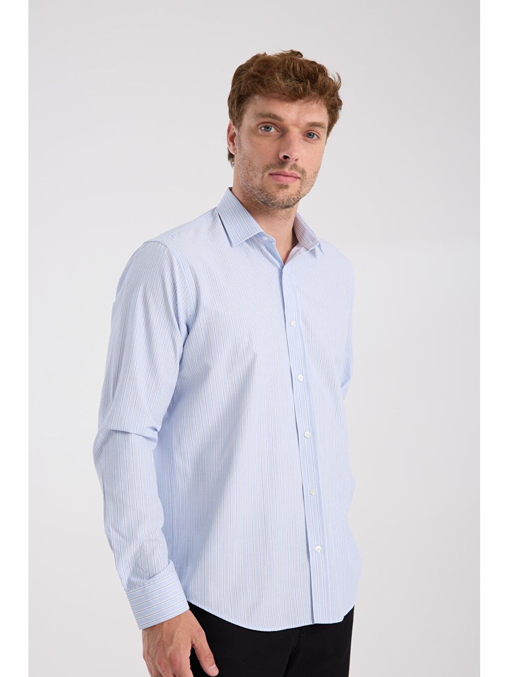 Aclub Ac10080 Oxford Pamuk Karışımlı Slim Fit Açık Mavi Klasik Yaka Erkek Çizgili Gömlek-4