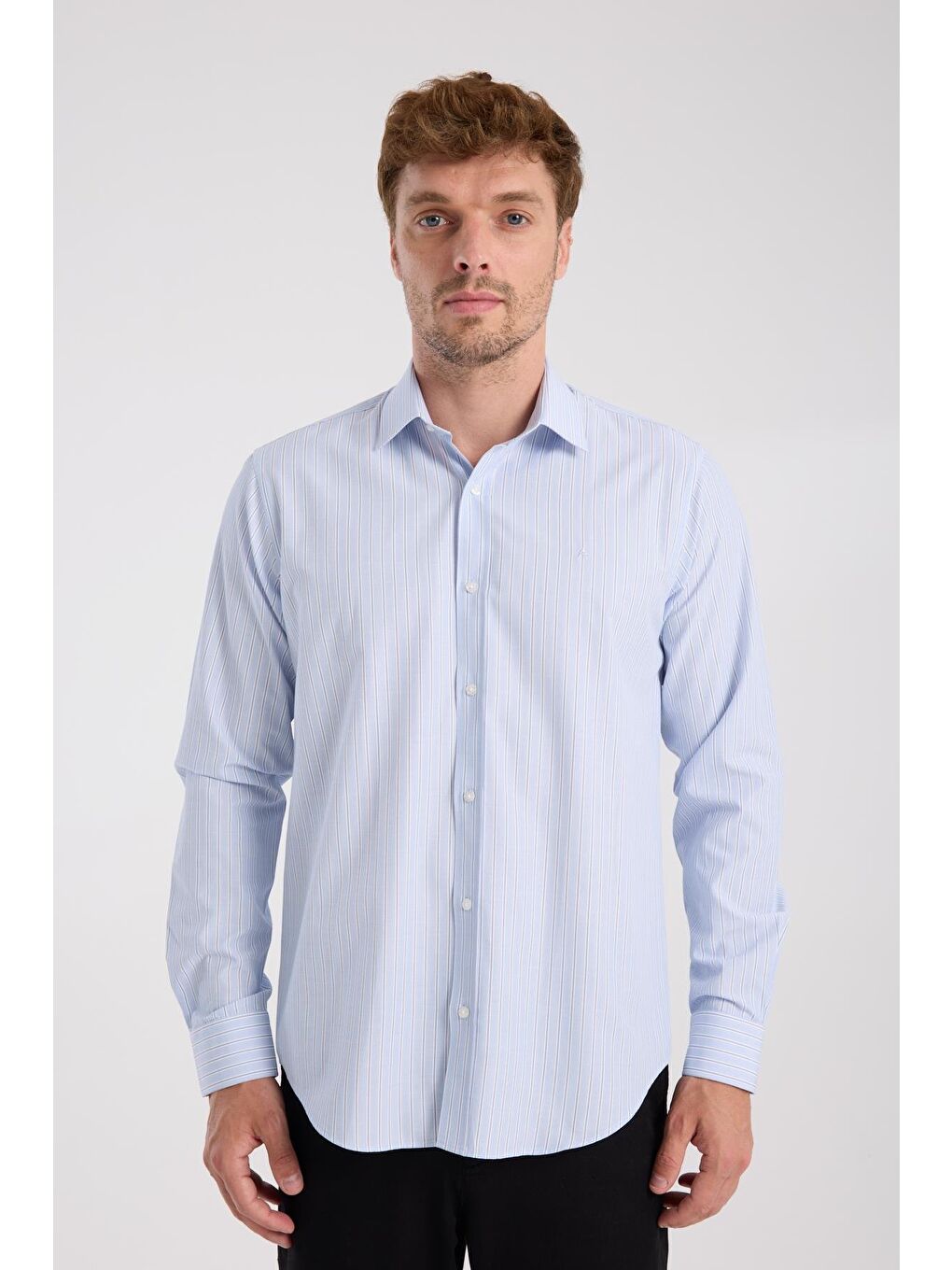 Aclub Ac10080 Oxford Pamuk Karışımlı Slim Fit Açık Mavi Klasik Yaka Erkek Çizgili Gömlek-6
