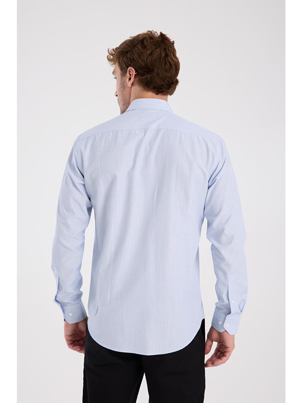 Aclub Ac10080 Oxford Pamuk Karışımlı Slim Fit Açık Mavi Klasik Yaka Erkek Çizgili Gömlek-7
