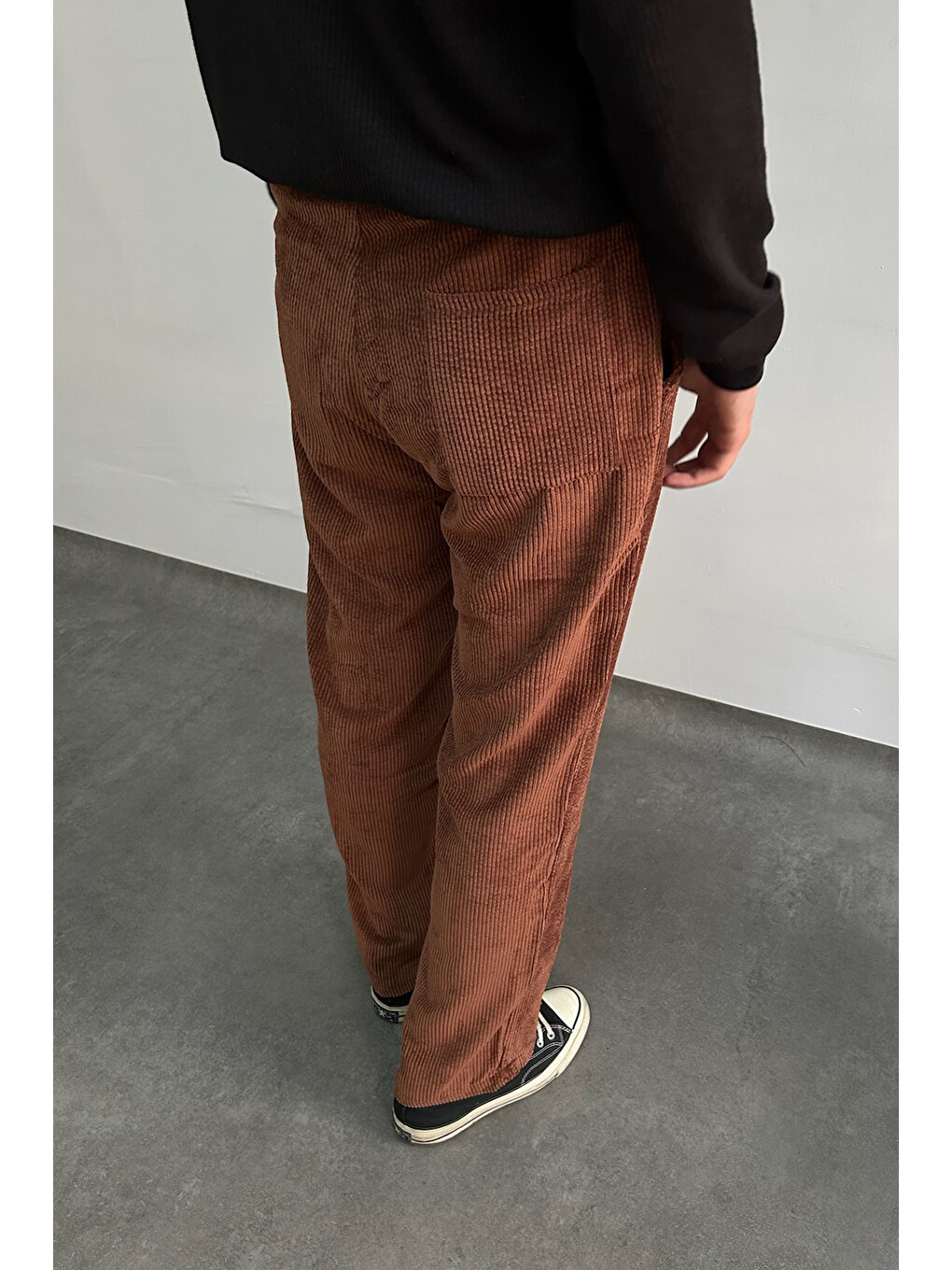 Kahverengi Erkek Beli Lastikli Baggy Kalıp Kadife Pantolon-3