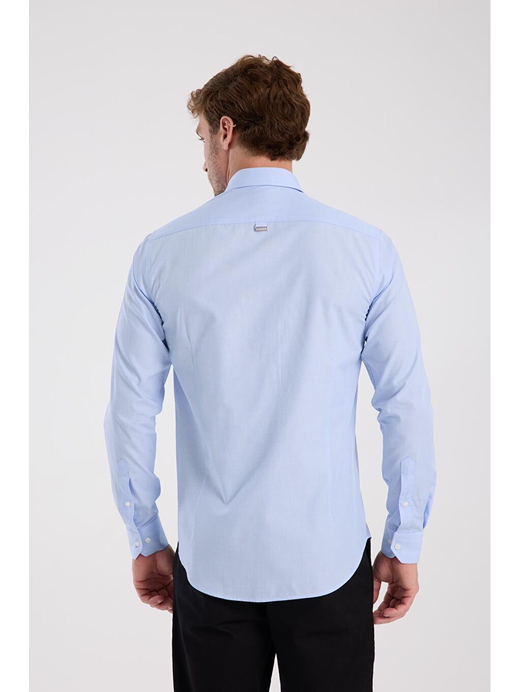 Aclub Ac10079 Poplin Pamuklu Slim Fit Açık Mavi Düğmeli Yaka Erkek Düz Gömlek-7