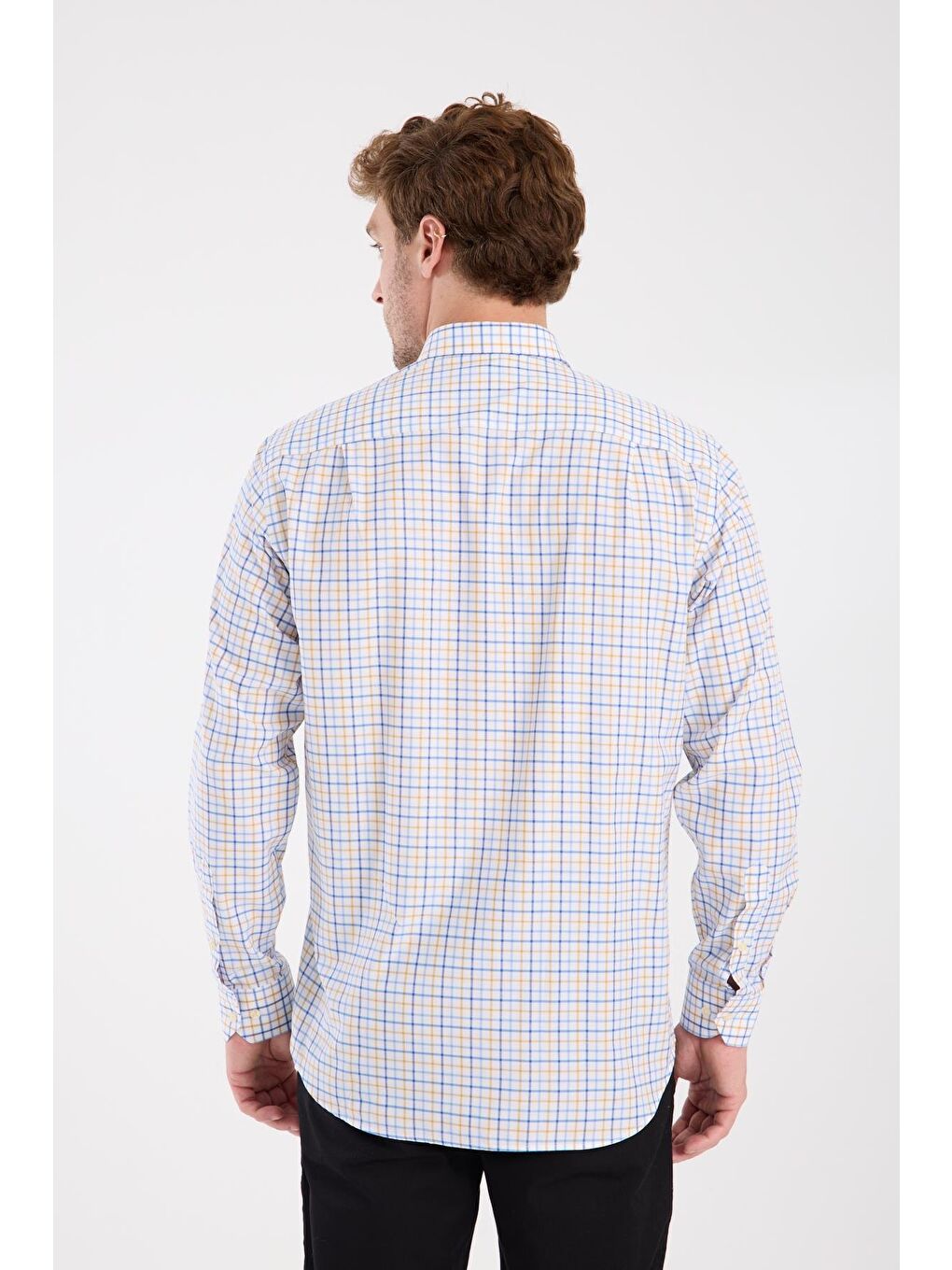 Aclub Ac10077 Oxford Pamuk Karışımlı Regular Fit Sarı Düğmeli Yaka Erkek Kareli Gömlek-7