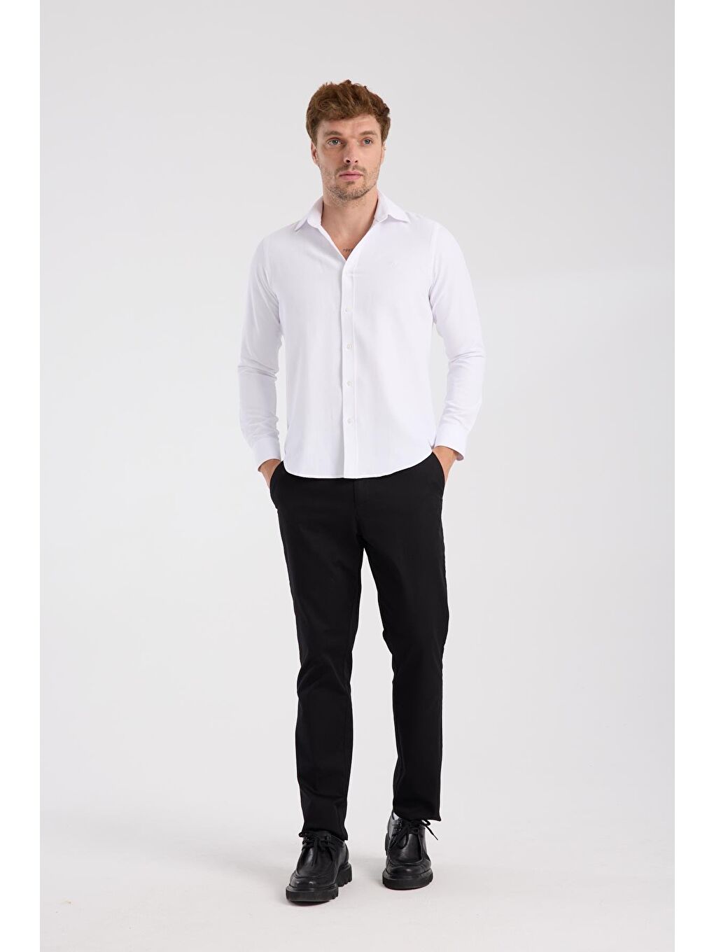 Aclub Ac10078 Twill Pamuklu Slim Fit Beyaz Klasik Yaka Erkek Desenli Gömlek-1