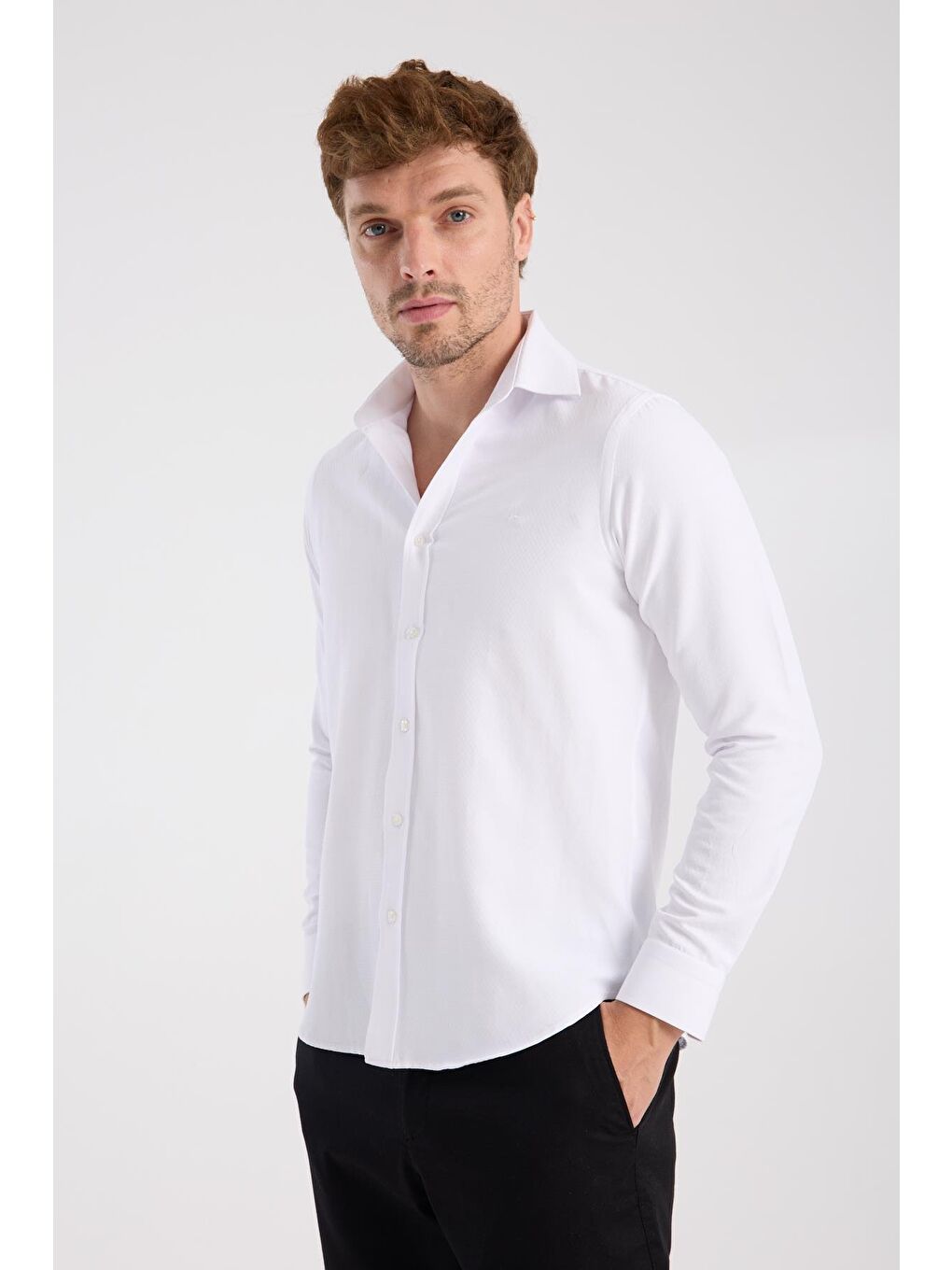 Aclub Ac10078 Twill Pamuklu Slim Fit Beyaz Klasik Yaka Erkek Desenli Gömlek-2