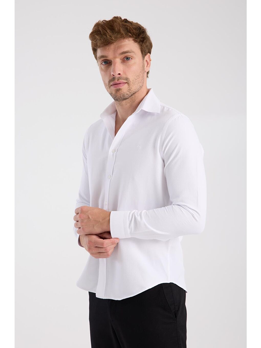 Aclub Ac10078 Twill Pamuklu Slim Fit Beyaz Klasik Yaka Erkek Desenli Gömlek-3