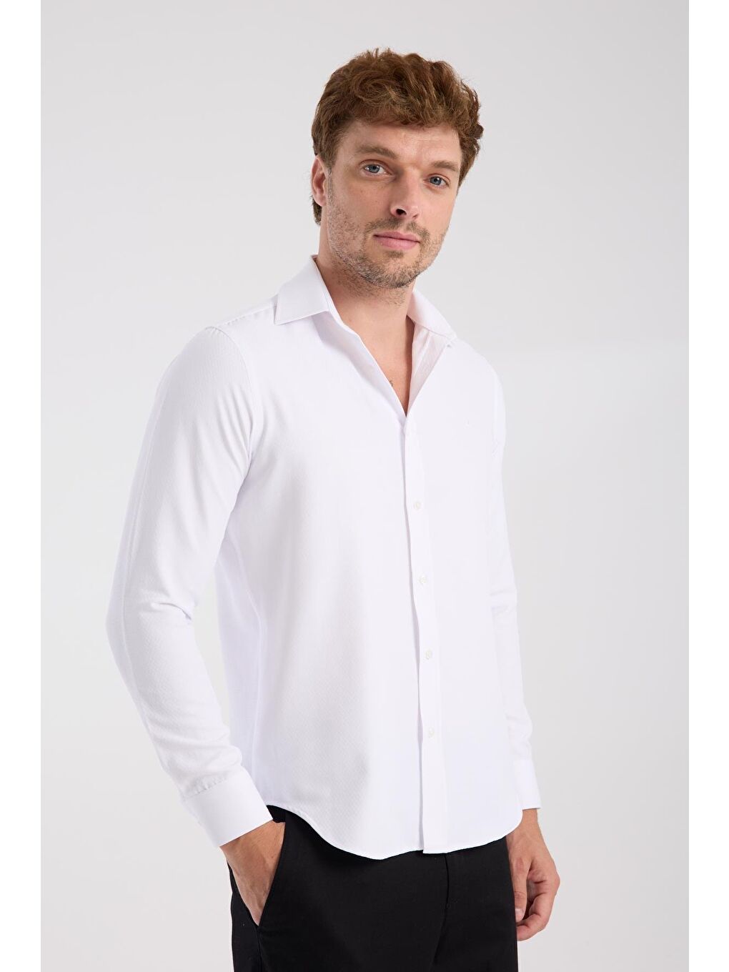 Aclub Ac10078 Twill Pamuklu Slim Fit Beyaz Klasik Yaka Erkek Desenli Gömlek-4