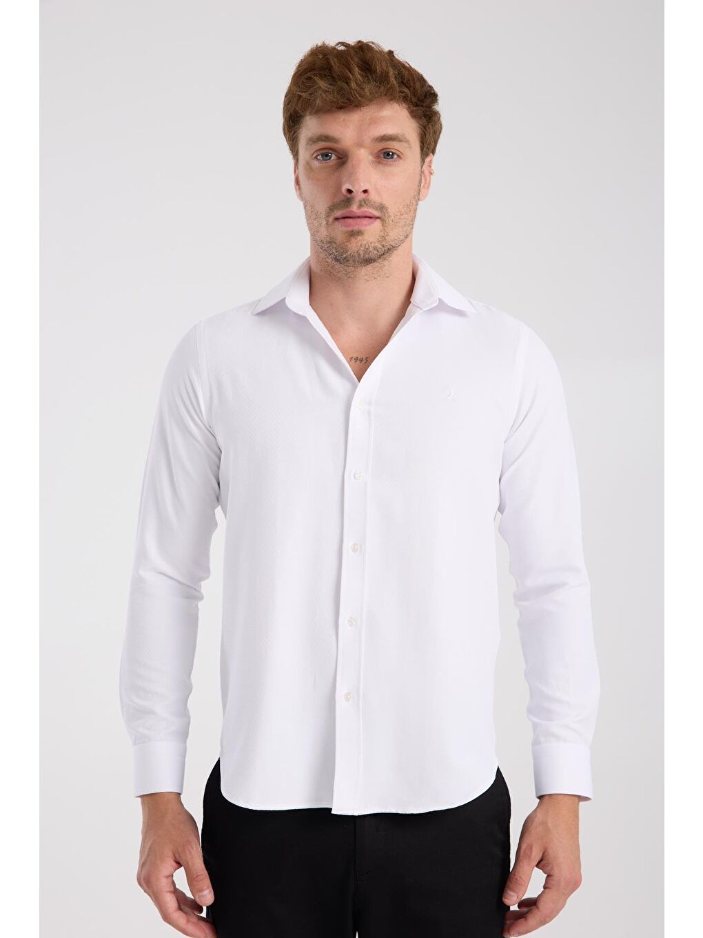 Aclub Ac10078 Twill Pamuklu Slim Fit Beyaz Klasik Yaka Erkek Desenli Gömlek-5