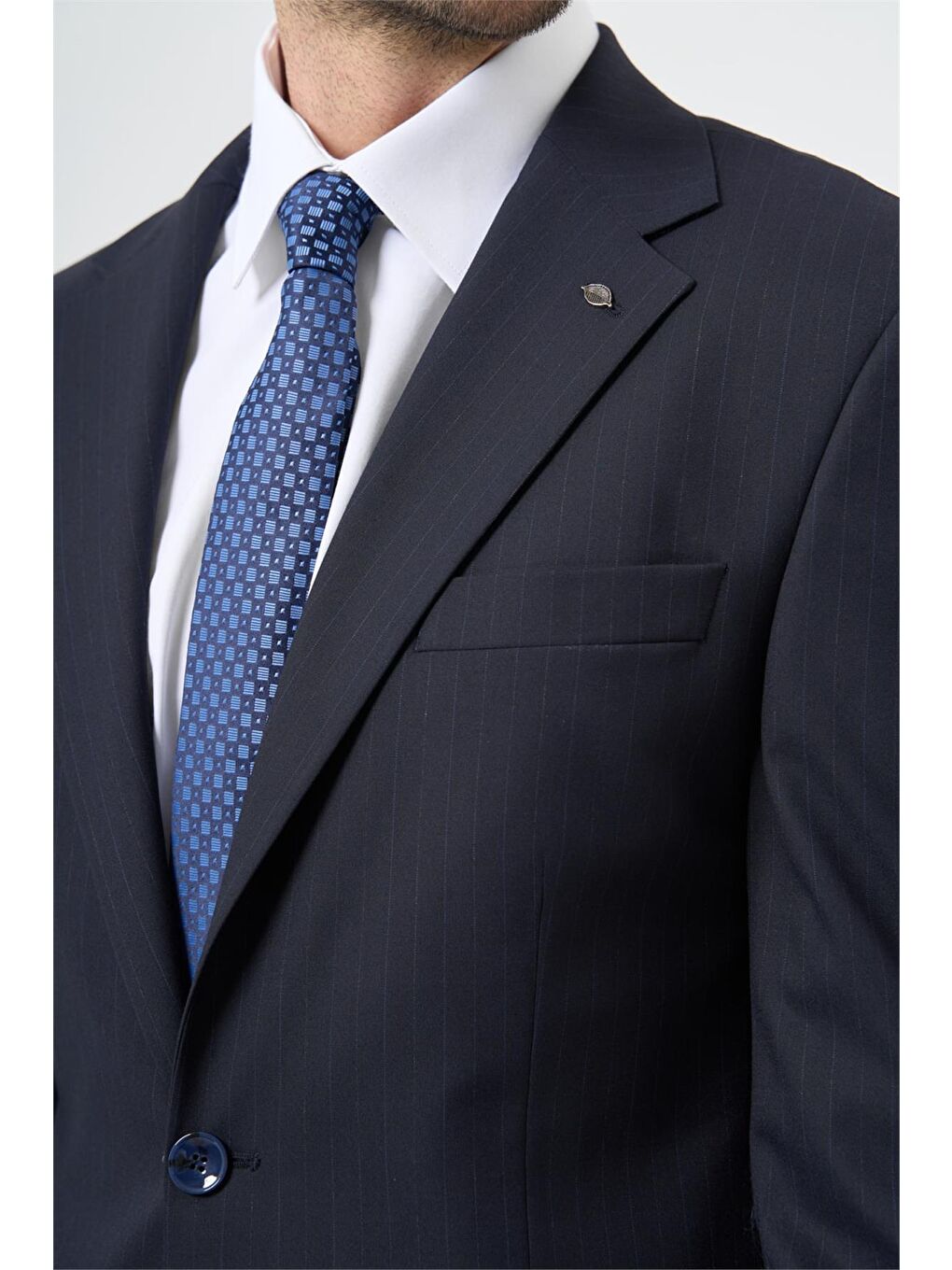 Lacivert Çizgili Mono Yaka Astarlı 6 Drop Slim Fit Dar Kesim Takım Elbise 1001245102-1