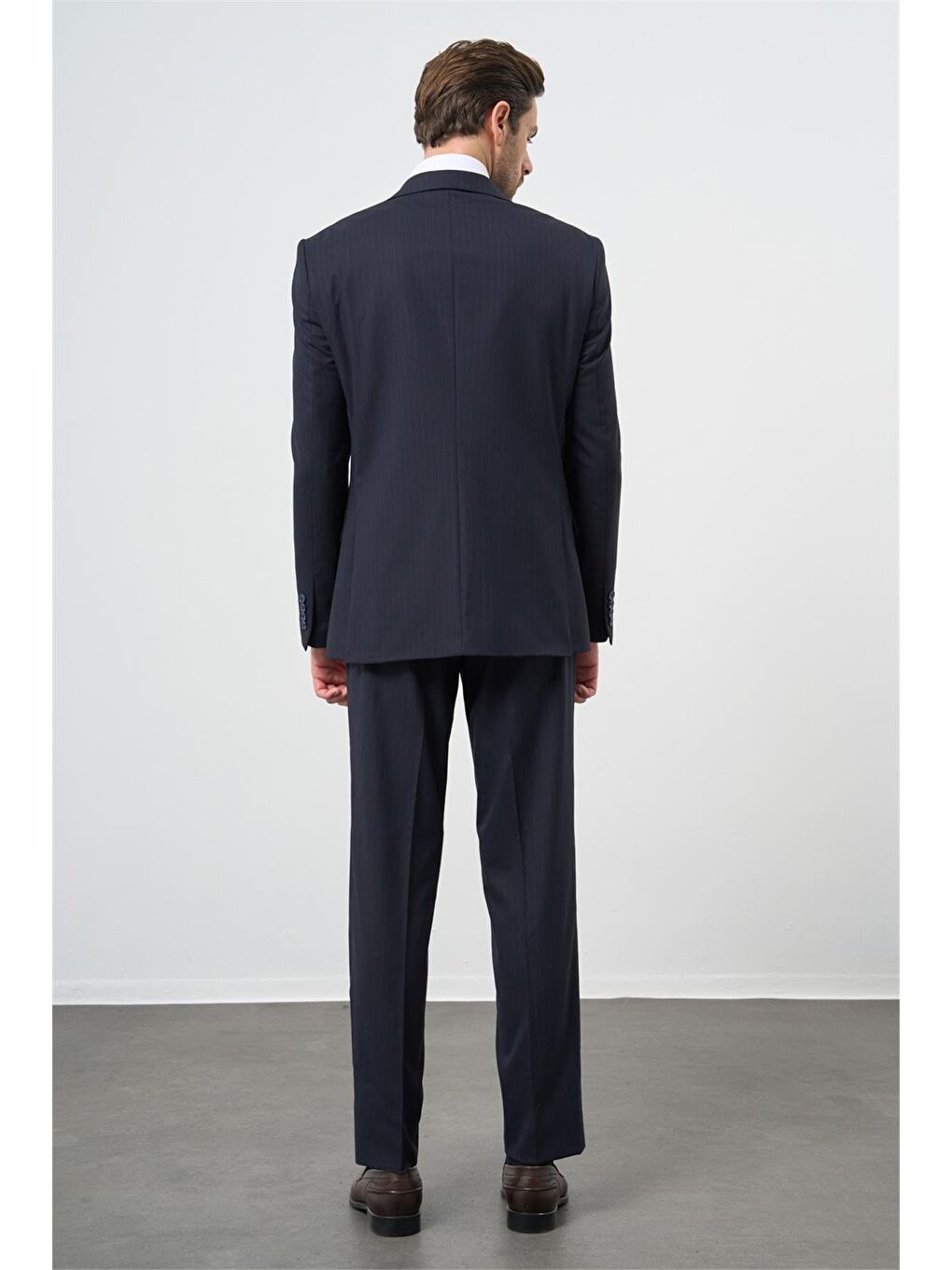 Lacivert Çizgili Mono Yaka Astarlı 6 Drop Slim Fit Dar Kesim Takım Elbise 1001245102-2