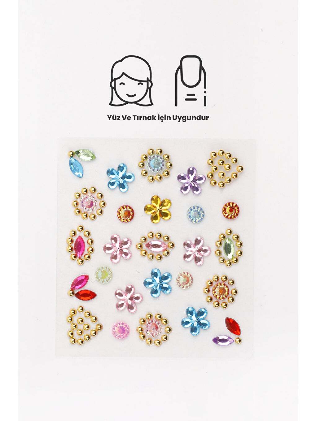 Çok Renkli Çiçek Temalı Yüz ve Tırnak Sticker-1