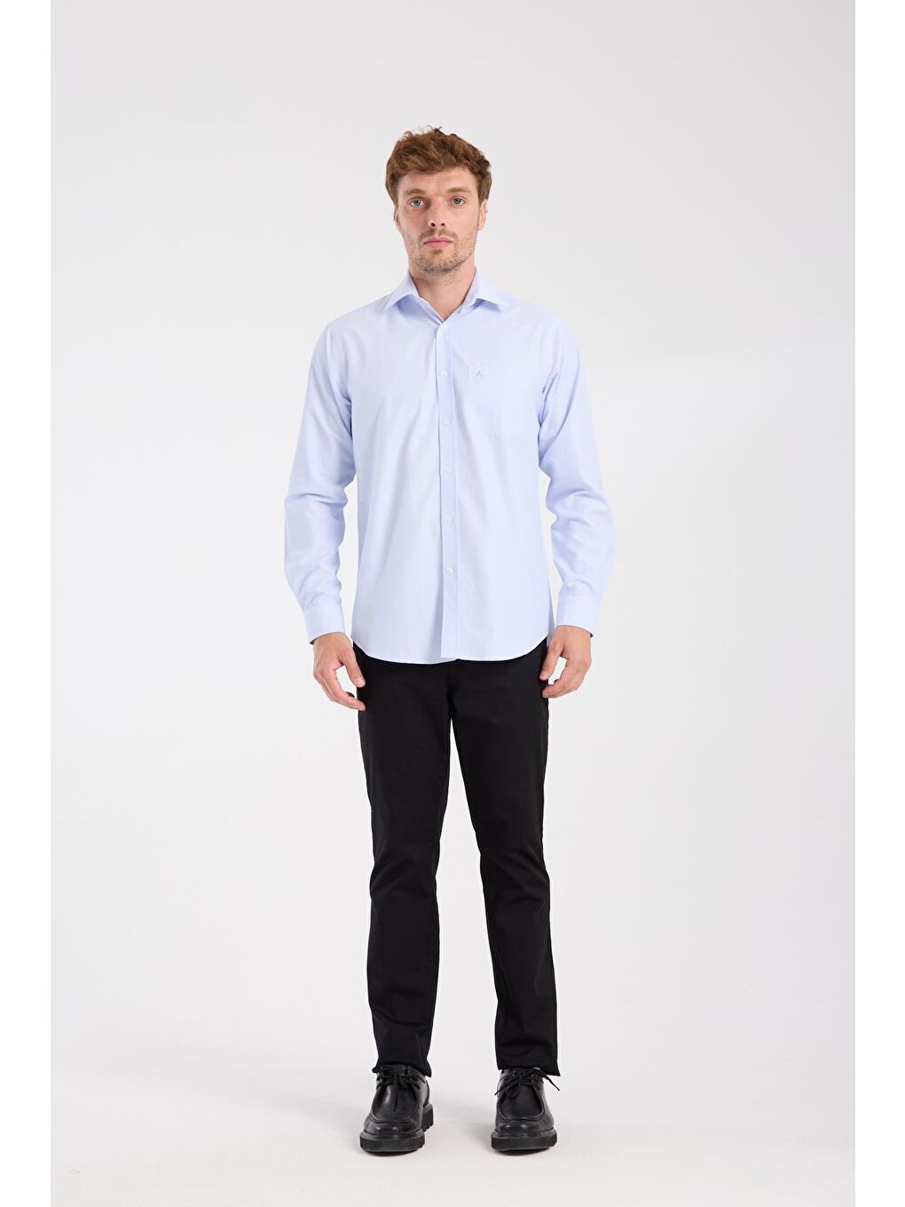 Aclub Ac10075 Poplin Pamuk Karışımlı Regular Fit Açık Mavi Klasik Yaka Erkek Çizgili Gömlek