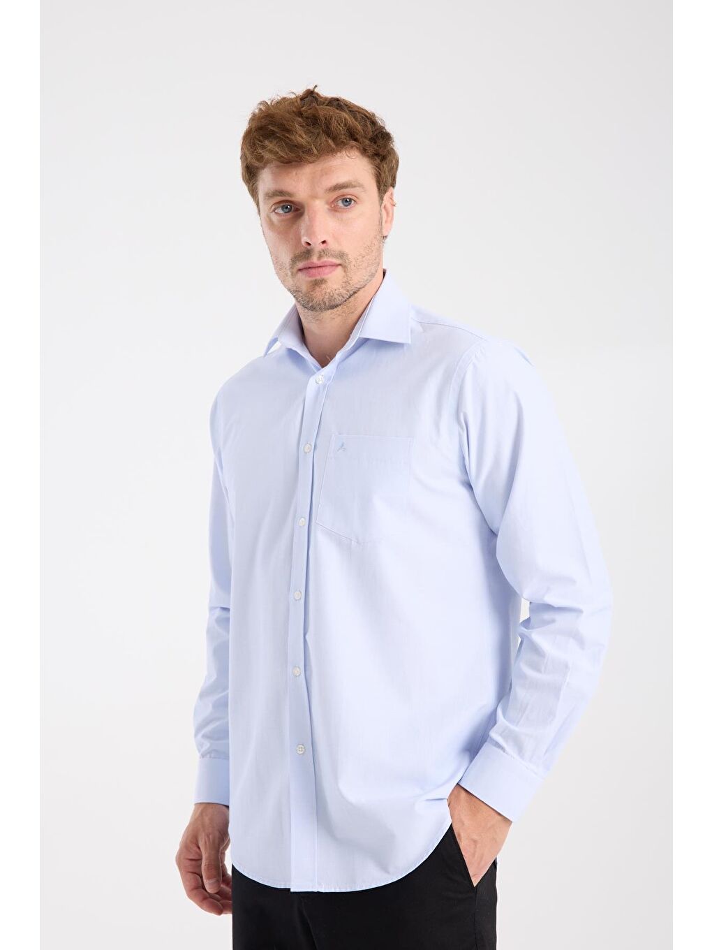 Aclub Ac10075 Poplin Pamuk Karışımlı Regular Fit Açık Mavi Klasik Yaka Erkek Çizgili Gömlek-2