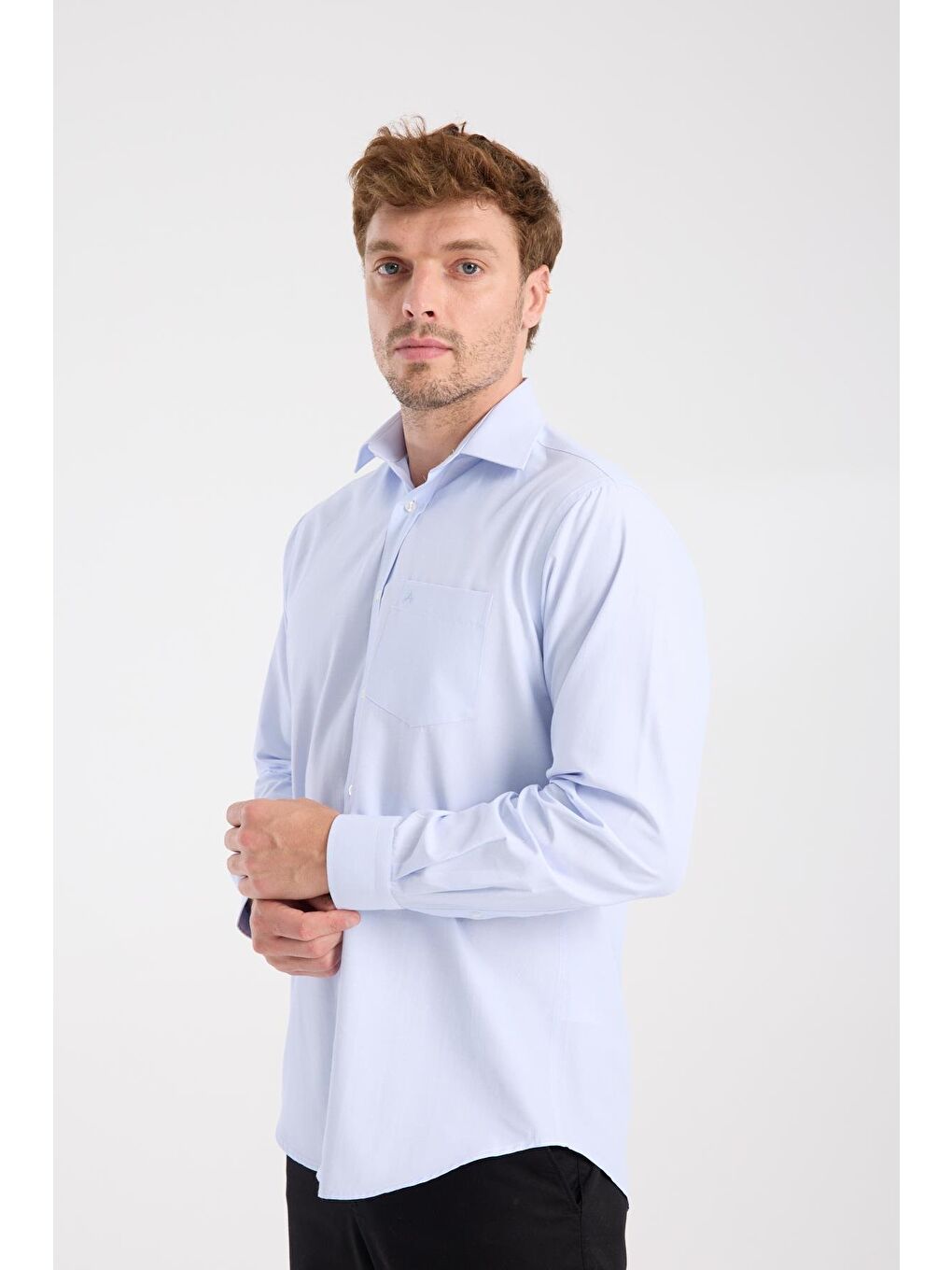 Aclub Ac10075 Poplin Pamuk Karışımlı Regular Fit Açık Mavi Klasik Yaka Erkek Çizgili Gömlek-3