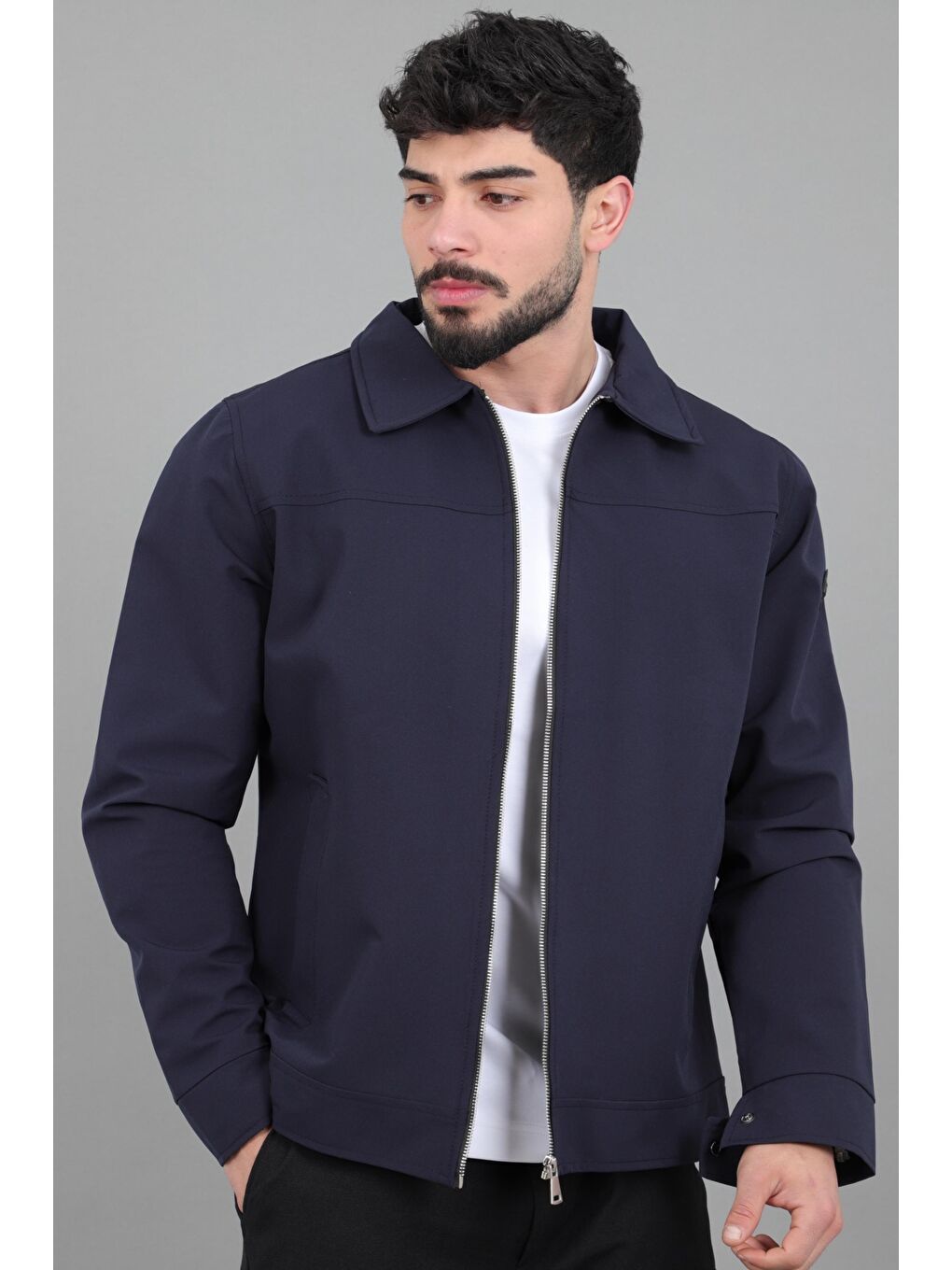 Lacivert Yakalı Fermuarlı Mevsimlik Mont PLDP 3033_60390-1