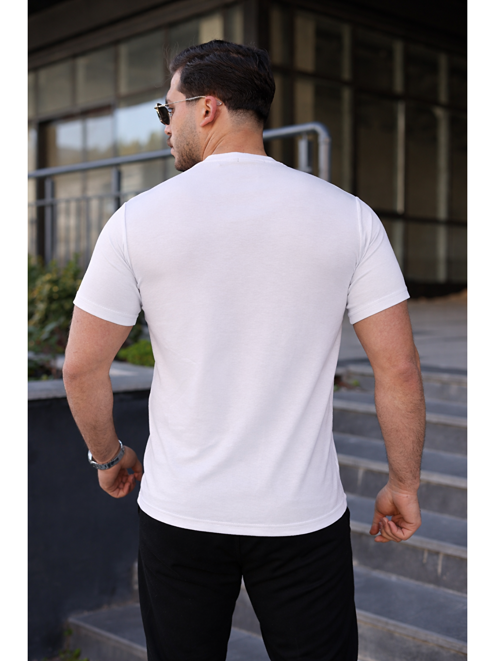 Erkek Kısa Kol Yazlık Baskılı Beyaz Dar Tişört-5
